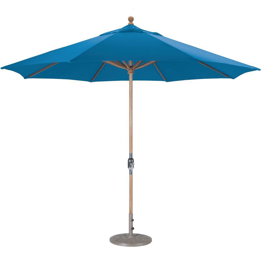 Galtech 11 Ft. Octagonal Wood Patio Umbrella W/ Crank Lift - Teak Frame W/ Pacific Blue Sunbrella Fabric (Umbrella Base Not Included) thumbnail