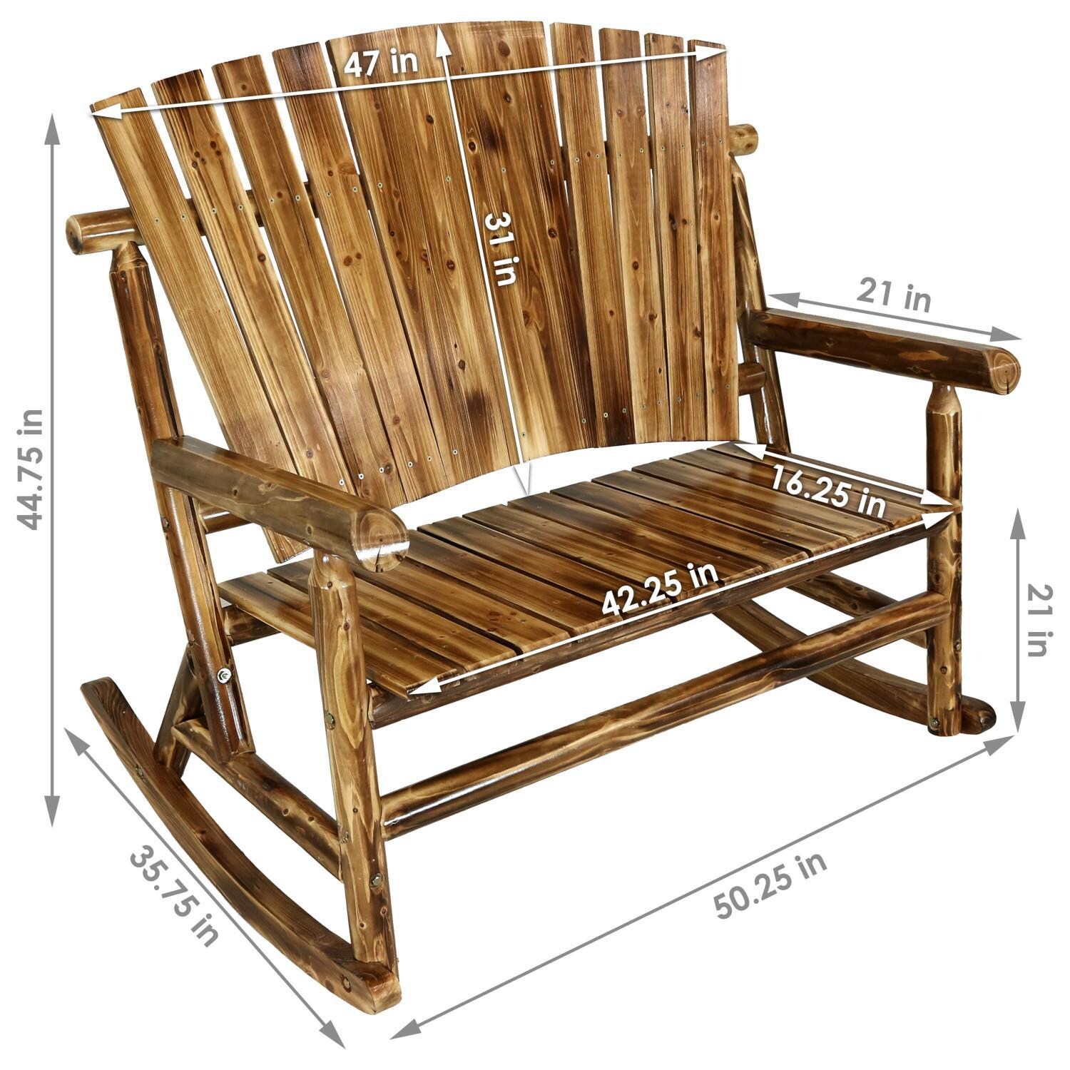 Ultimate Patio Rustic Fir Wood Log Cabin Rocking Loveseat - Dimensions thumbnail