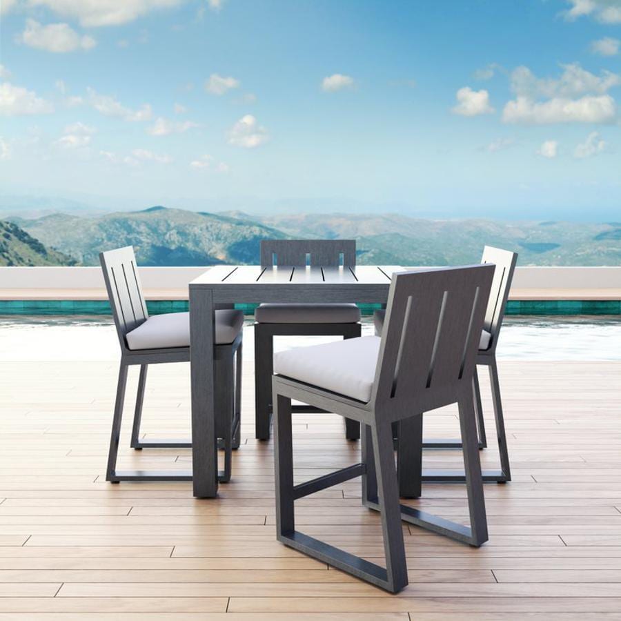 Sunset West Redondo 5 Piece Aluminum Patio Bar Set W/ Pub Table & Sunbrella Cast Silver Cushions By - SW3801-7B-SLVR-STKIT (4) + SW3801-PT