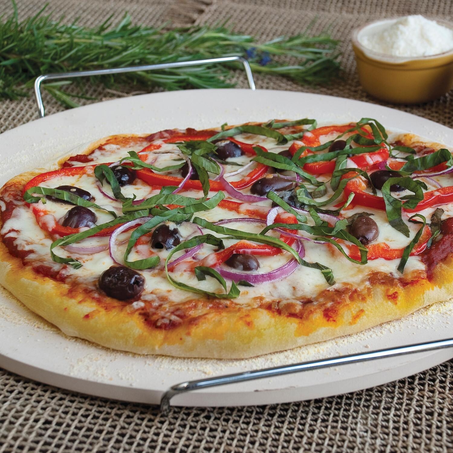 15-Inch Round Pizza Stone With Wire Frame - Cooking Pizza thumbnail