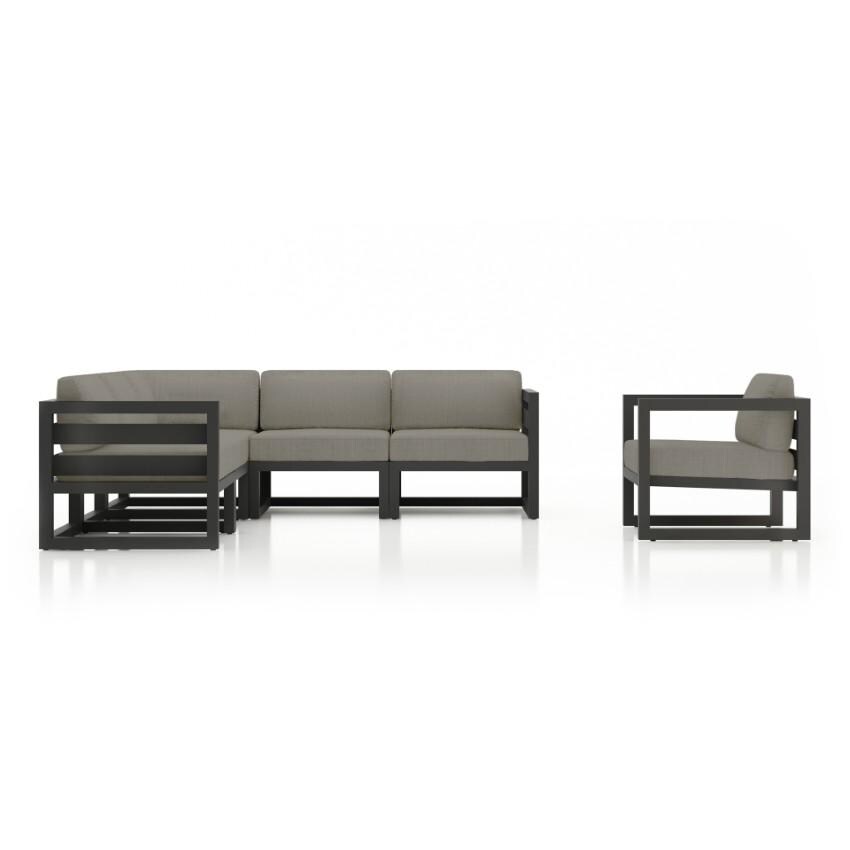 Misty Cove 6 Piece Sectional Set in Slate w/Club Chair & Canvas Charcoal Cushions by Lakeview - Side View - White Background thumbnail