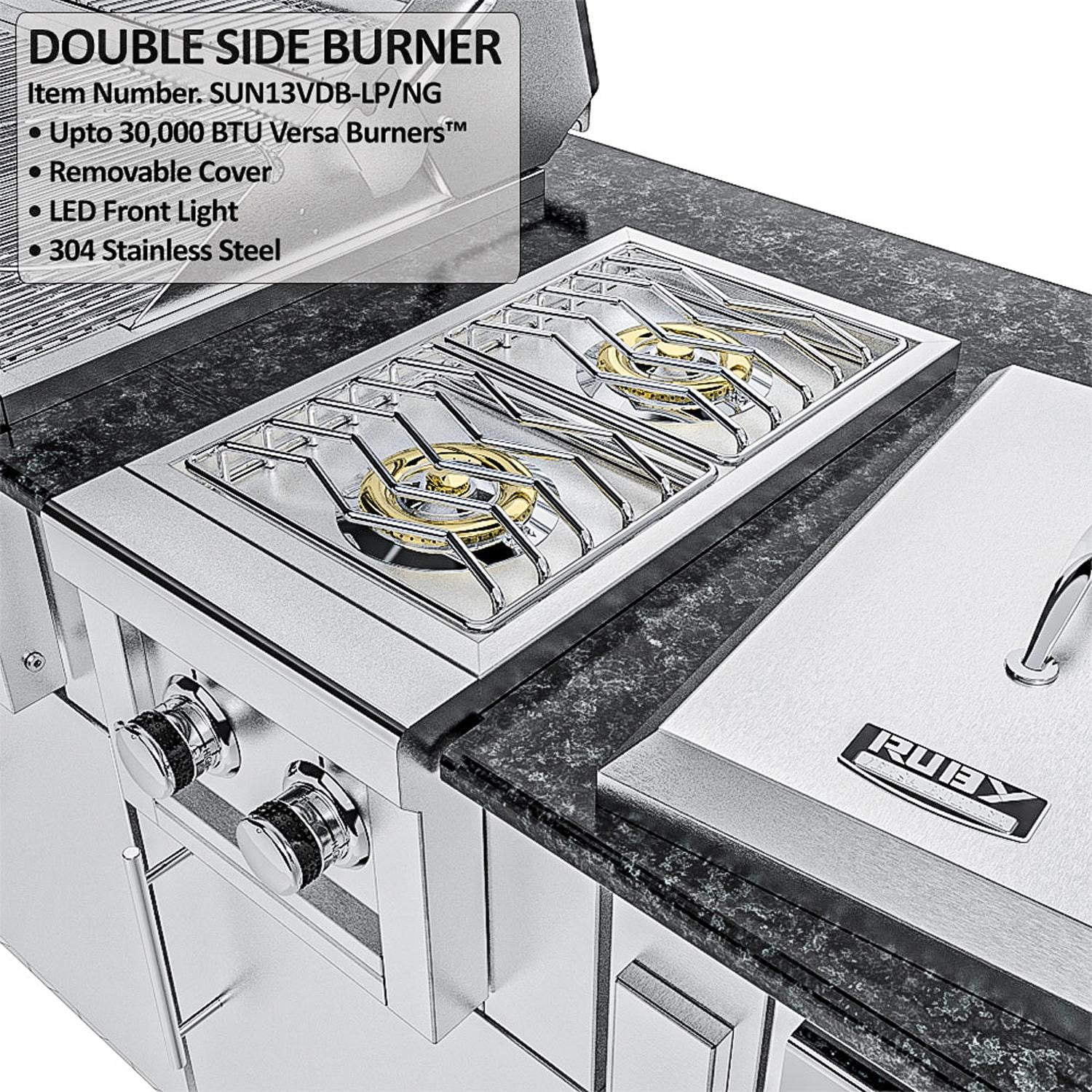 Sunstone Grills SCPMAGNOLIA10-NG Magnolia 10 Ft Outdoor Kitchen Island w/ Natural Gas Grill & Side Burner, Sink, Door & Drawer - Side Burner - Detail thumbnail