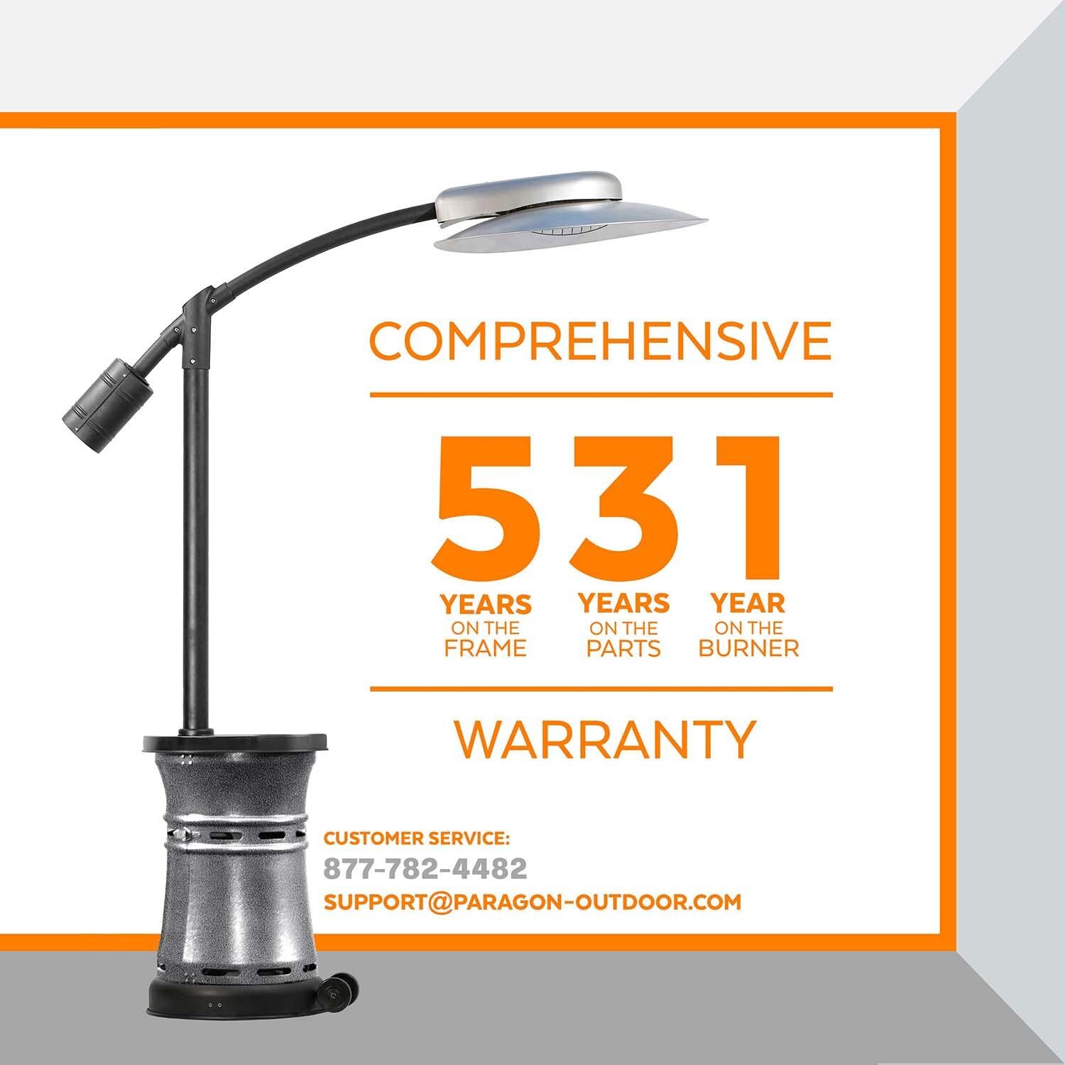 Paragon Outdoor OH-BL32-9M Arc 32,000 BTU Propane Gas Cantilever Portable Patio Heater - Hammertone Silvervein - Warranty - Detail thumbnail