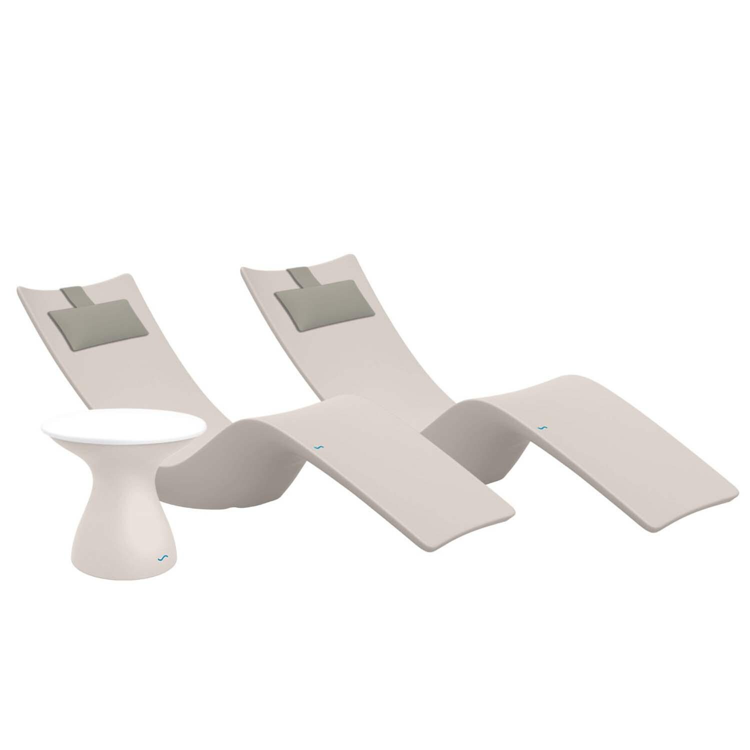Ledge Lounger Autograph Chaise Lounge (Set of 2) W/Side Table - Cloud W/White Lid & Cadet Grey Pillow - White Background thumbnail