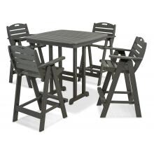Nautical 5 Piece Slate Gray Recycled Plastic Wood Patio Bar Set W/ 42 Inch Square Table By POLYWOOD