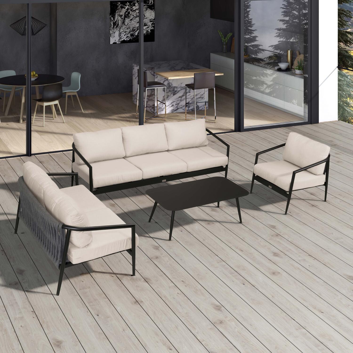 Lakeview Midnight Cove 4 Pc Aluminum Sofa Loveseat Seating Set in Black/Carbon/Cast Silver - Top - Lifestyle thumbnail