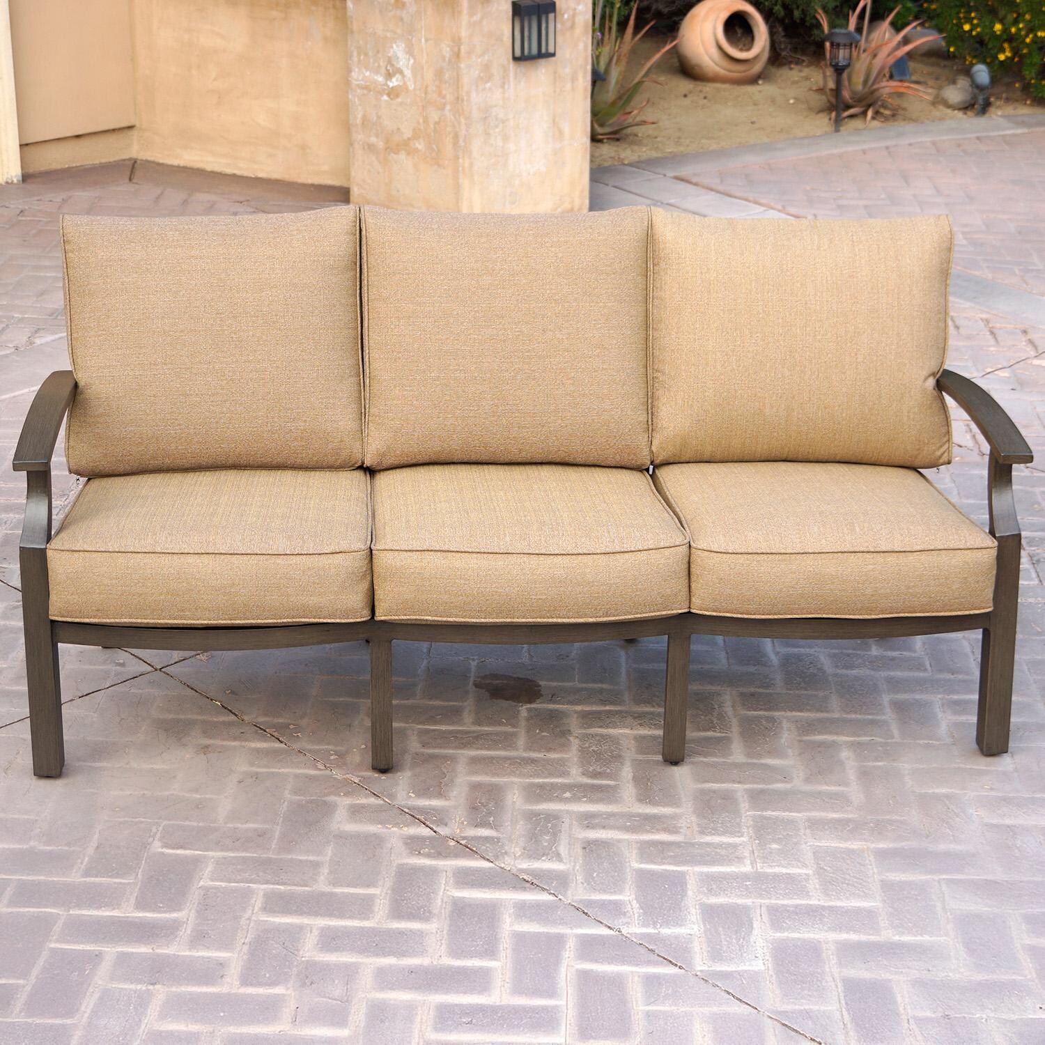 Brooklyn 3 Pc Aluminum Seating Set Fire Pit in Multi-brown/Sesame by Darlee - Sofa - Lifestyle thumbnail