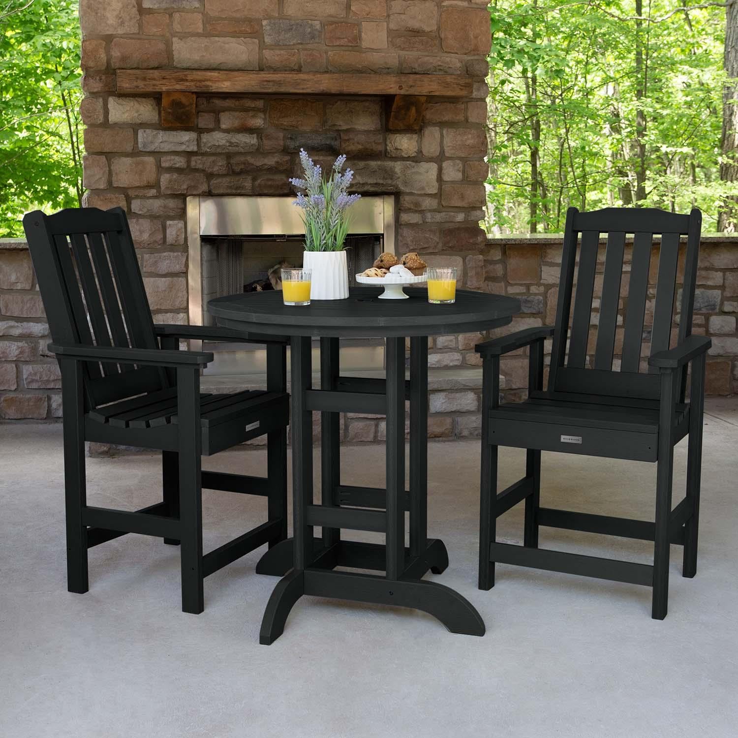 Lakeview Outdoor Designs Hart Lane 3 Pc Recycled Plastic Round Counter Dining Set in Black by - LV-CNL36-BKE