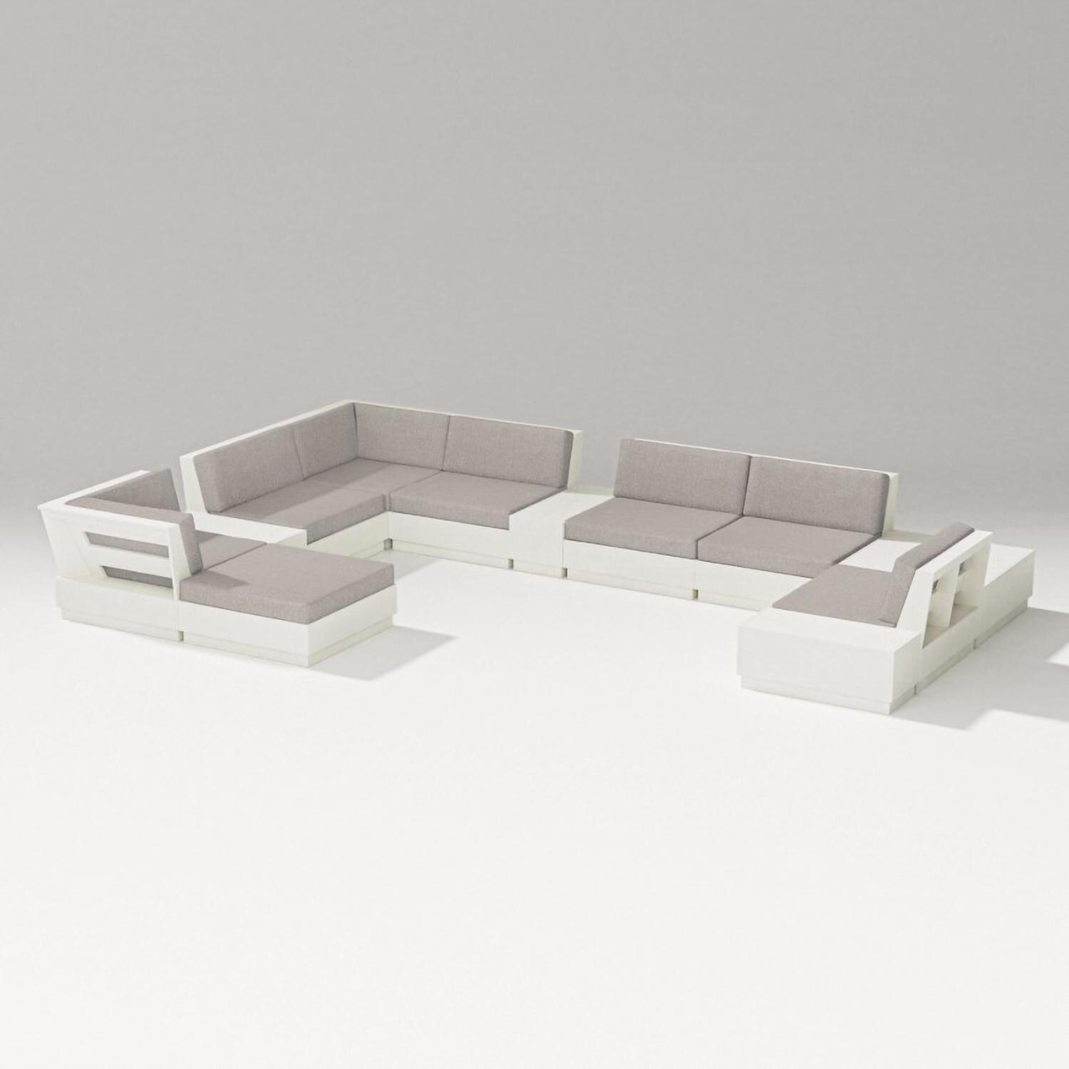 PW Designer Series PWS857-2-VWH145982 Elevate 10 Pc Recycled Plastic Sectional Seating Set in Vintage White/Weathered Tweed - Set - White Background thumbnail