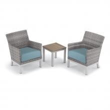 Argento 3 Piece Wicker Patio Conversation Set W/ Tekwood Vintage End Table & Ice Blue Cushions By Oxford Garden image