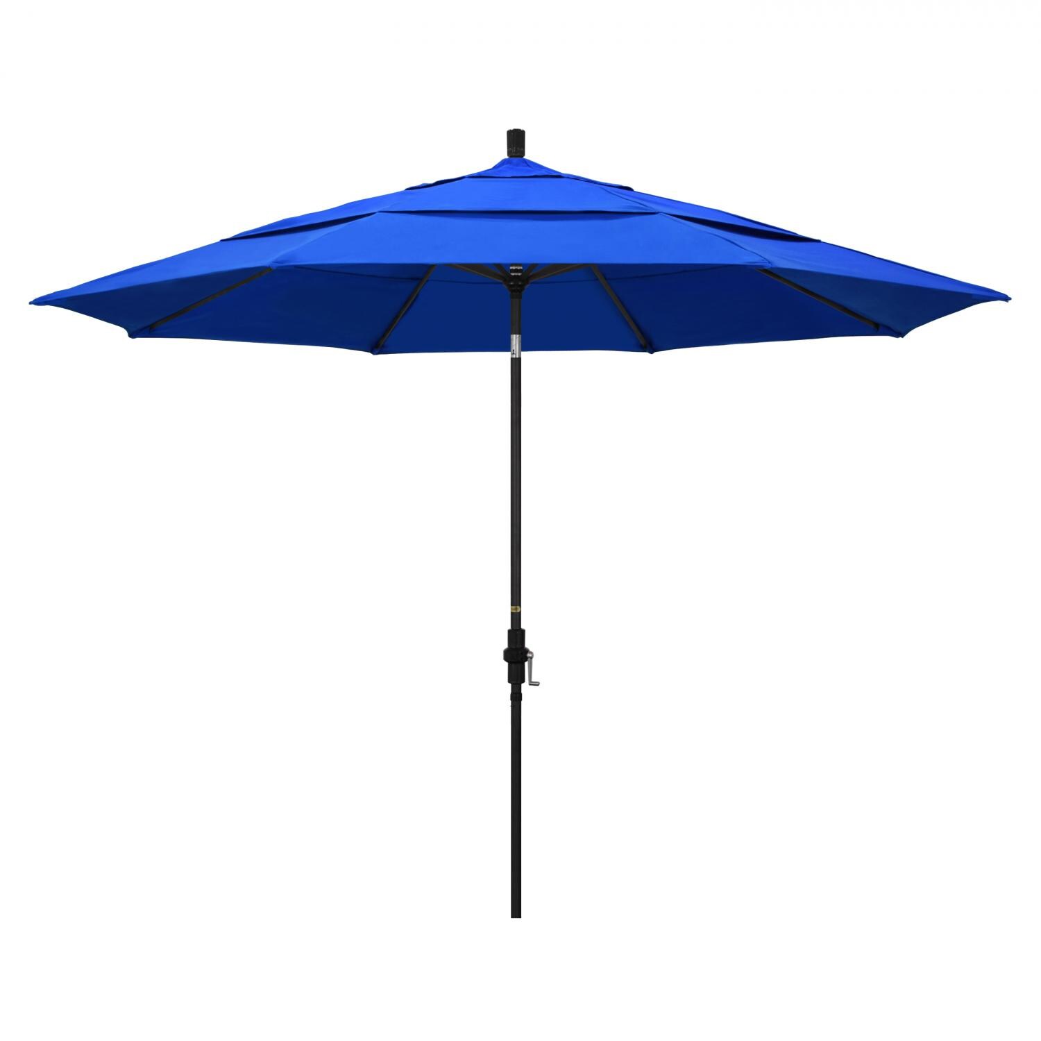 California Umbrella 11 Ft. Octagonal Aluminum Collar Tilt Patio Umbrella W/ Crank Lift & Aluminum Ribs - Stone Black Frame / Sunbrella Canvas Pacific Blue Canopy image