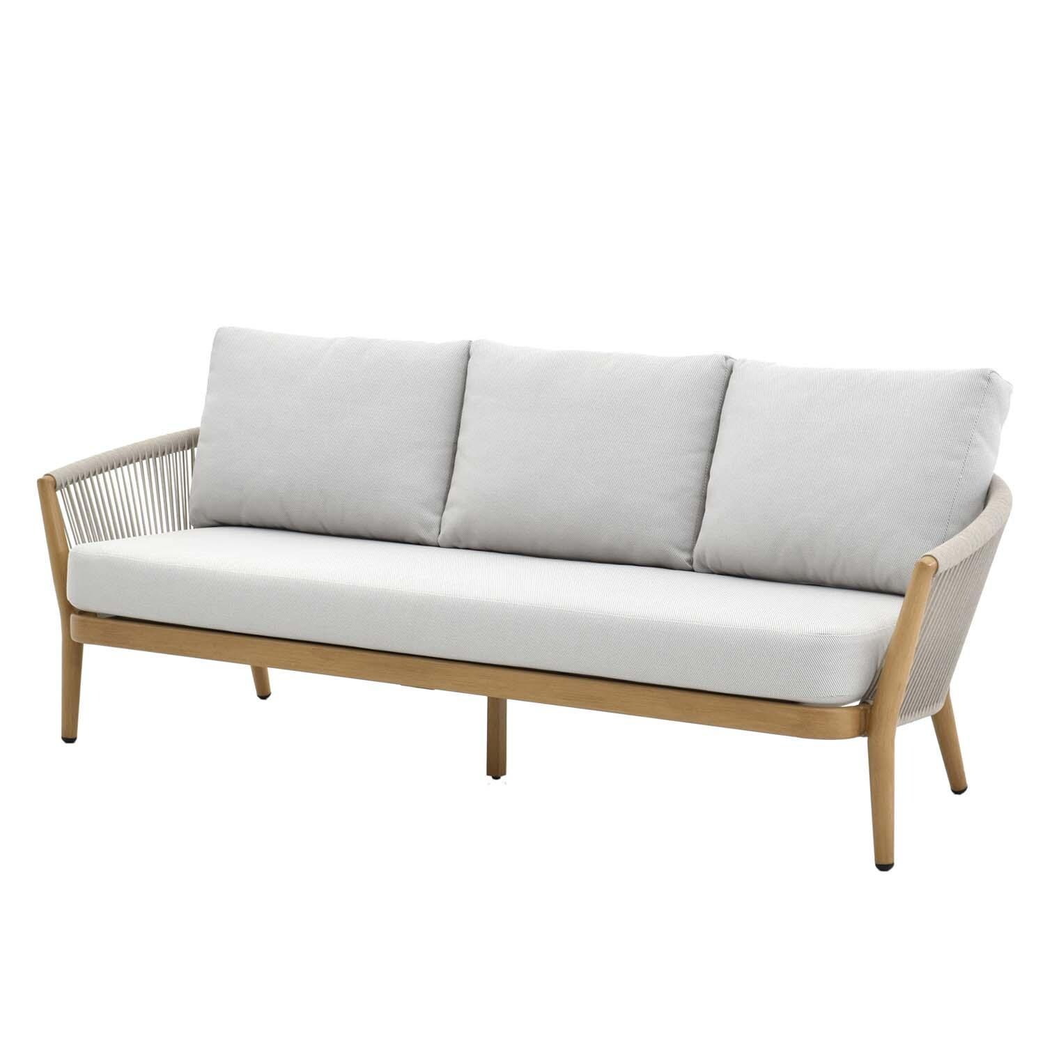 Turin 4 Pc Aluminum Seating Set W/ Beige Cushions in Wood By Lakeview Outdoor Designs - Sofa - White Background thumbnail