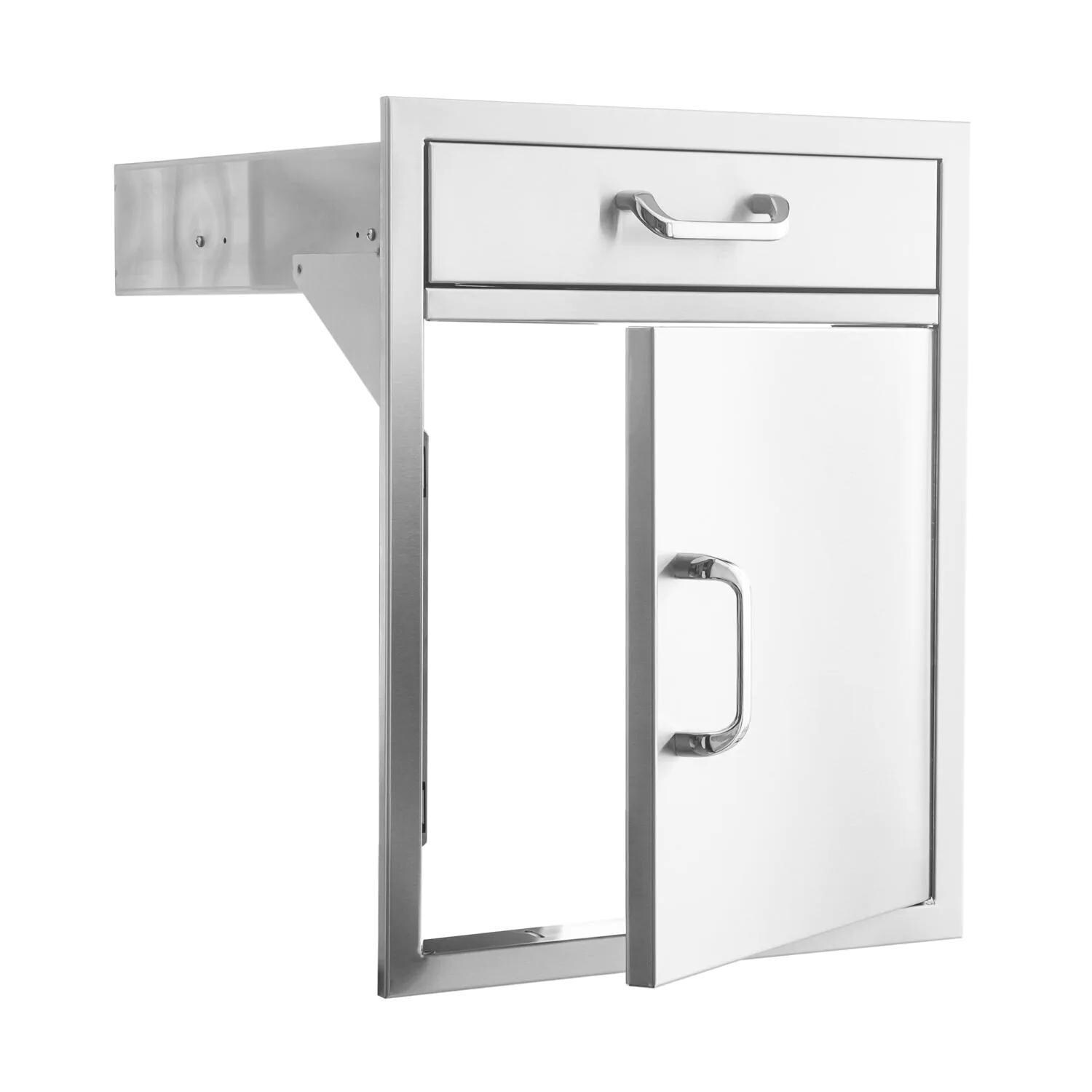 BBQGuys Signature 21-Inch Stainless Steel Single Access Door & Drawer Combo - Door Open  - White Background thumbnail
