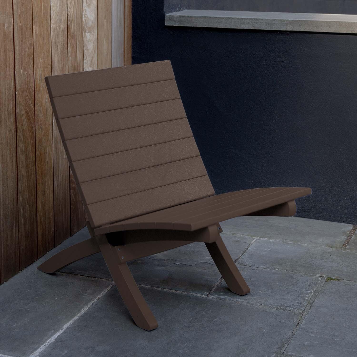 Hazel Cove Recycled Plastic Folding & Stacking Dining Side Chair in Mangrove Brown by Lakeview Outdoor Designs - Right Side View - Lifestyle thumbnail