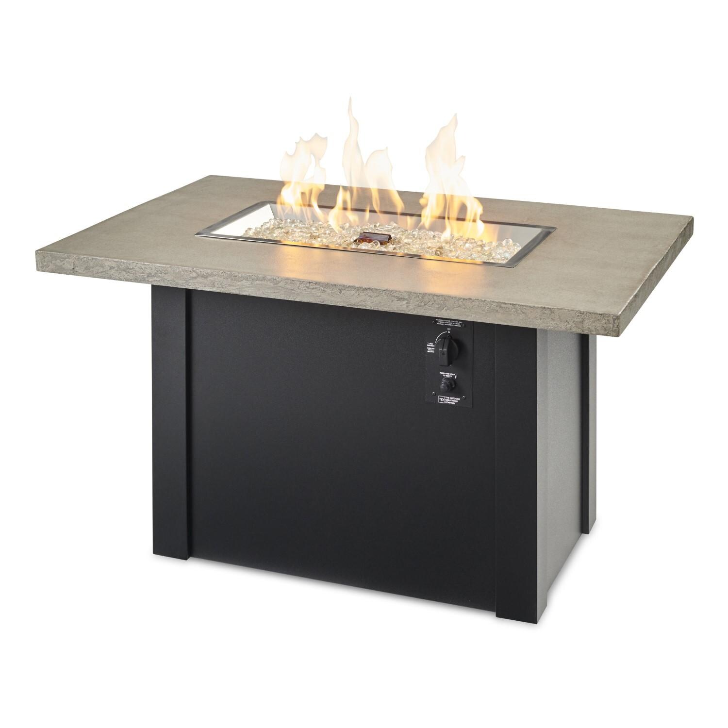Havenwood 44 Inch Fire Pit Table W/ Pebble Grey Top & Black Base - Flames - White Background thumbnail
