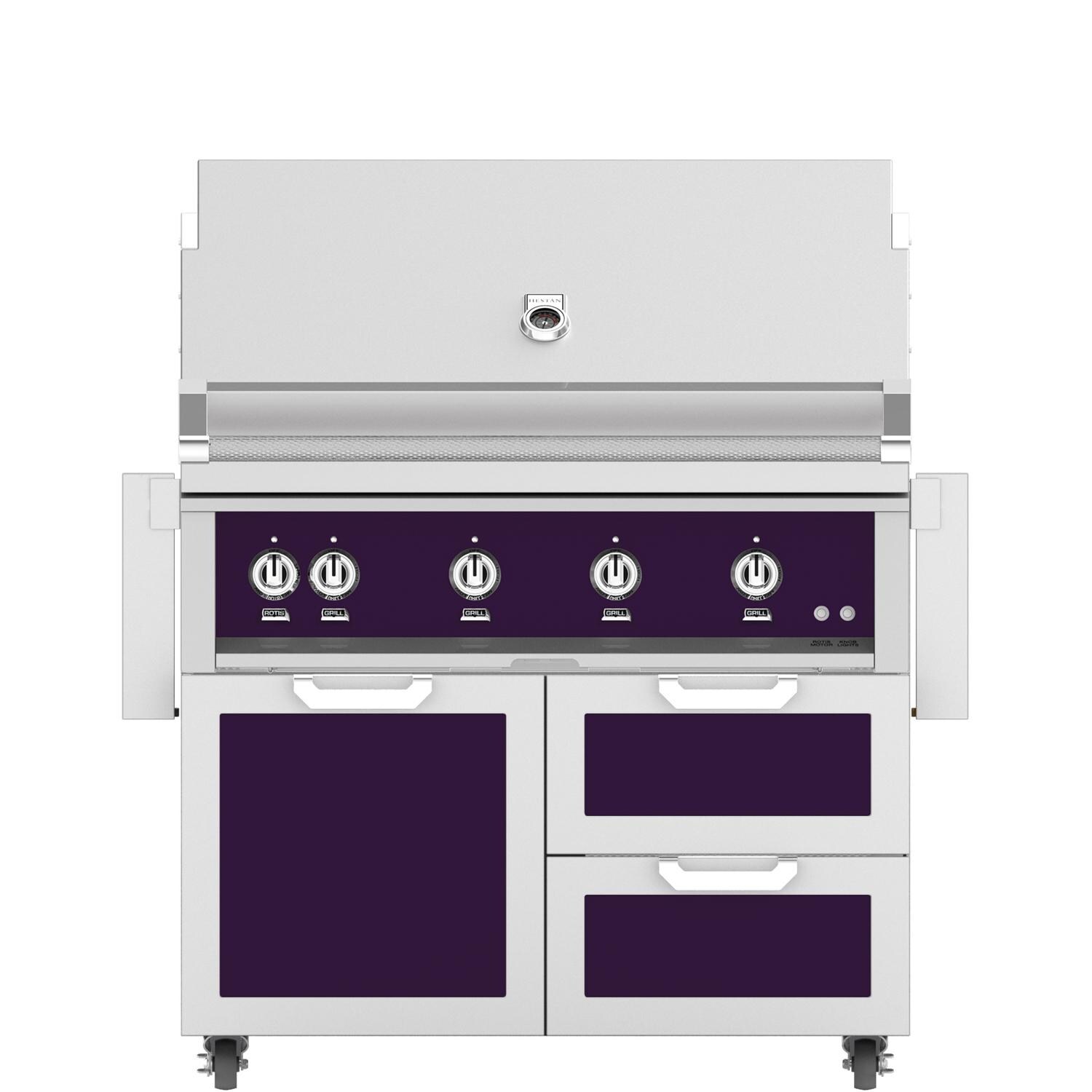 Hestan 42-Inch Natural Gas Grill W/ Sear Burner & Rotisserie On Double Drawer & Door Tower Cart - Lush - GMBR42-NG-PP