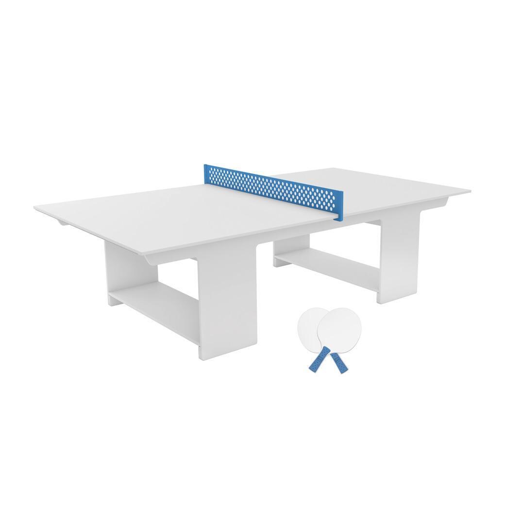 Ledge Lounger Ping Pong Table - White w/Sky Blue Net & Paddle Accent