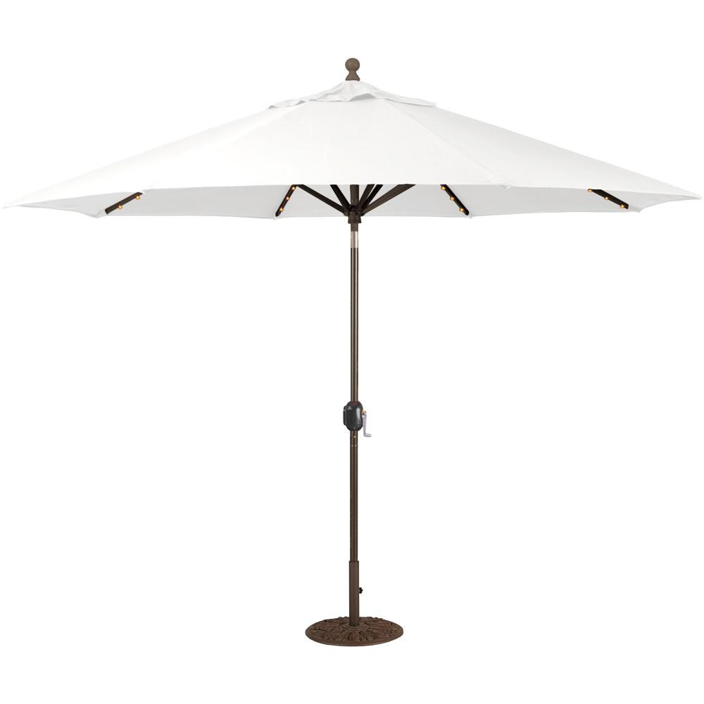 Galtech 11 Ft. Lighted LED Octagonal Aluminum Patio Market Umbrella W/ Crank Lift And Auto Tilt - Antique Bronze Frame W/ Sunbrella Canvas Natural Canopy
