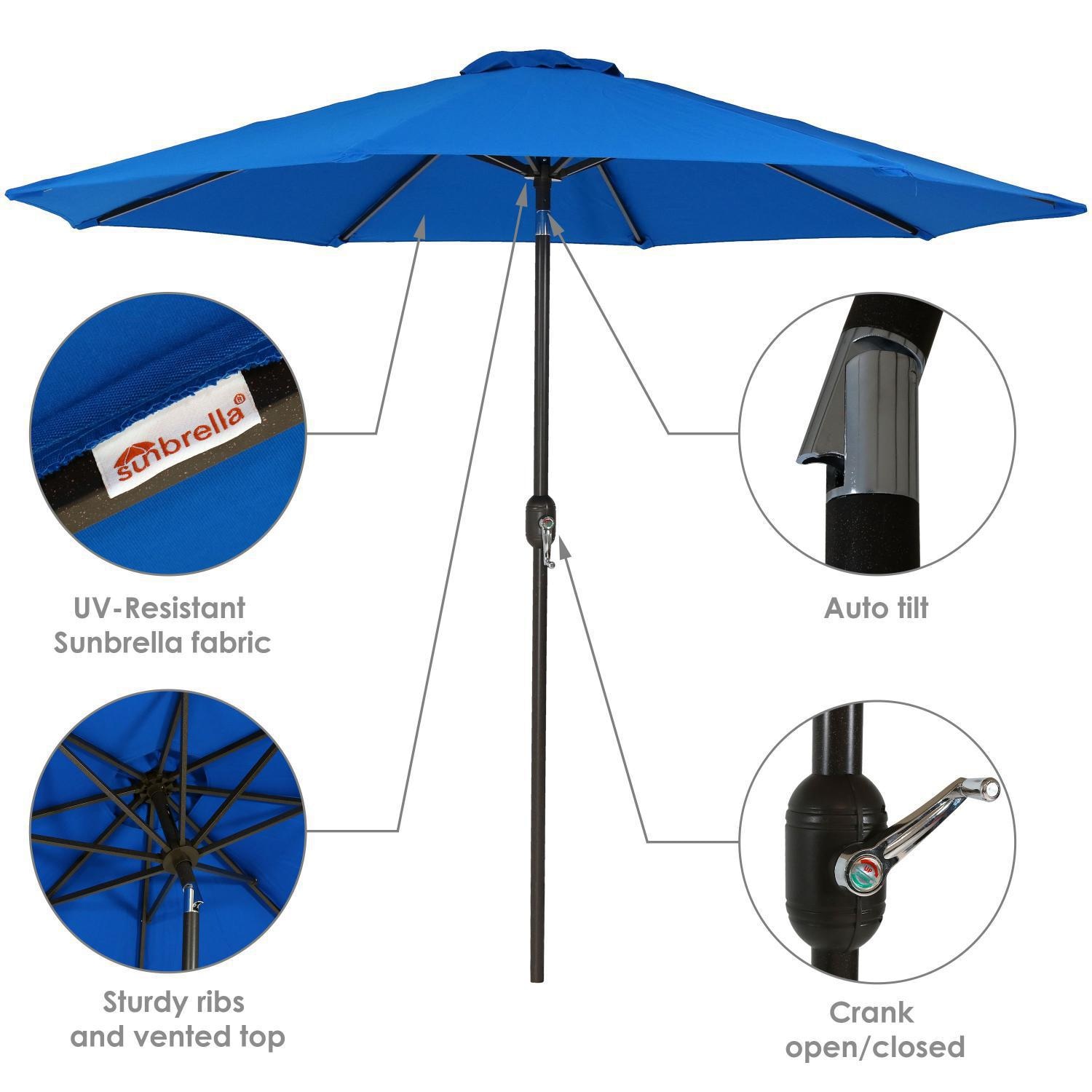 Ultimate Patio 9 Ft. Octagonal Patio Umbrella W/ Crank & Tilt - Pacific Blue - UV-Resistant Sunbrella Fabric, Sturdy Ribs, Auto Tilt, & Crank Lift thumbnail