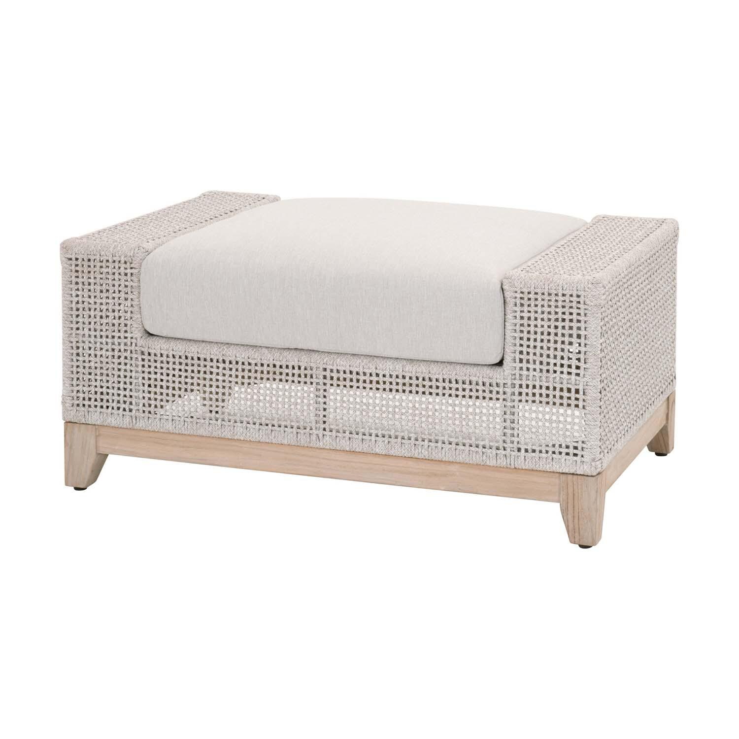 Lakeview Ranch Pointe Woven Rope Ottoman in Taupe & White - Angled View thumbnail