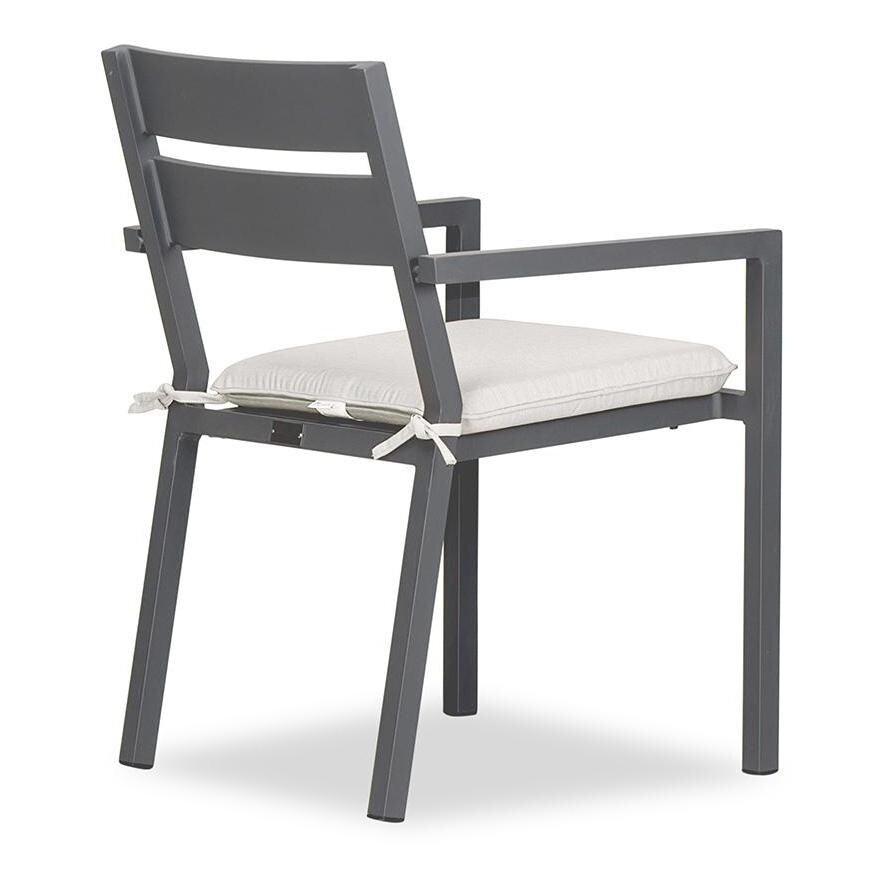 Calm Bay Aluminum Dining Arm Chair in Slate/Canvas Natural by Lakeview Outdoor Designs - Angle - White Background thumbnail
