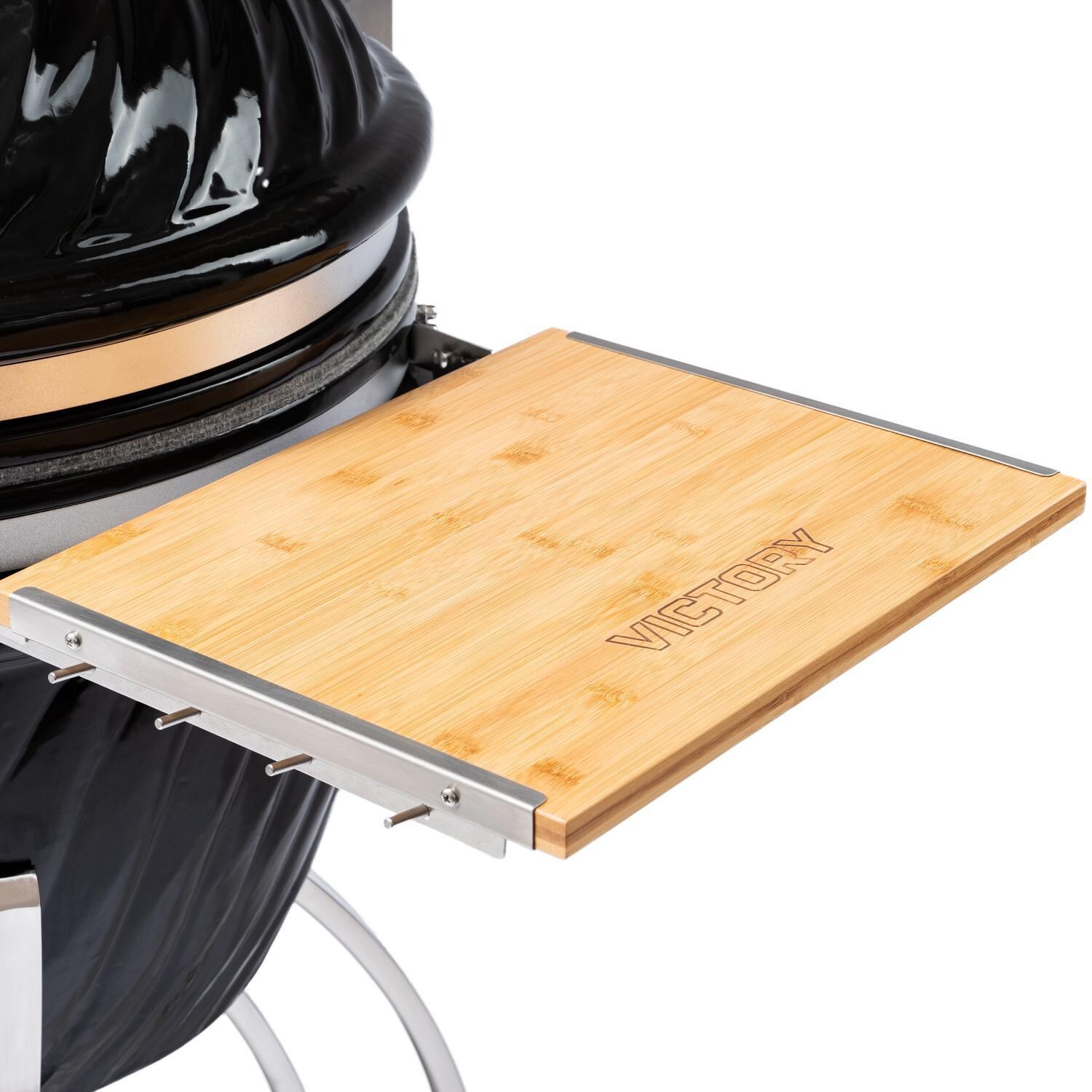 Victory BBQ-VCT-K-24B 21-Inch Kamado Grill & Smoker - Bamboo Folding Side Shelves thumbnail