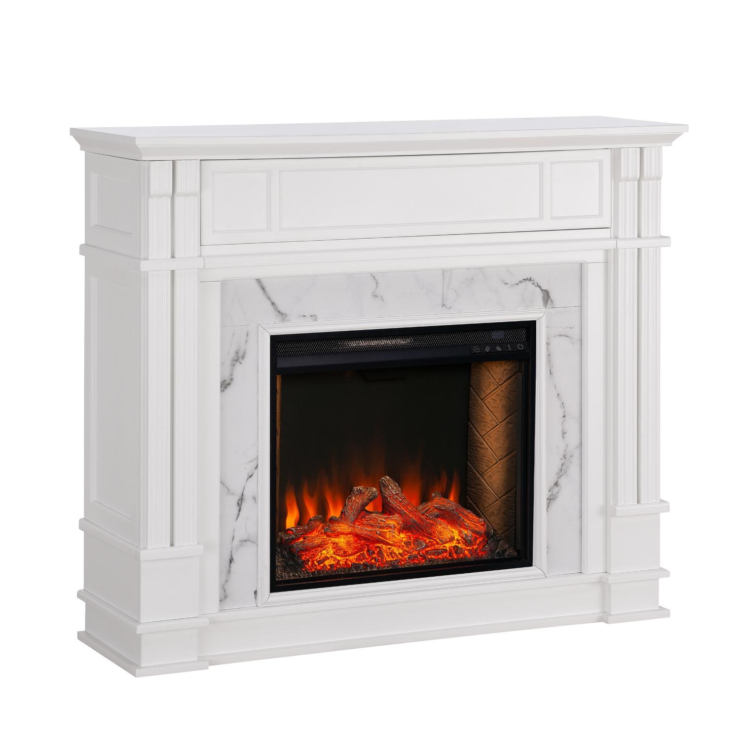 Southern Enterprises FS9322 Highgate 48-Inch Electric Fireplace W/ Alexa-Enabled Smart Firebox - White - Angle View thumbnail