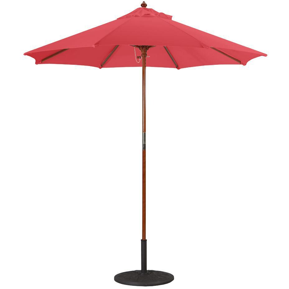 Galtech 7.5 Ft. Octagonal Wood Patio Umbrella W/ Manual Lift - Dark Wood Frame W/ Jockey Red Sunbrella Fabric (Umbrella Base Not Included) thumbnail