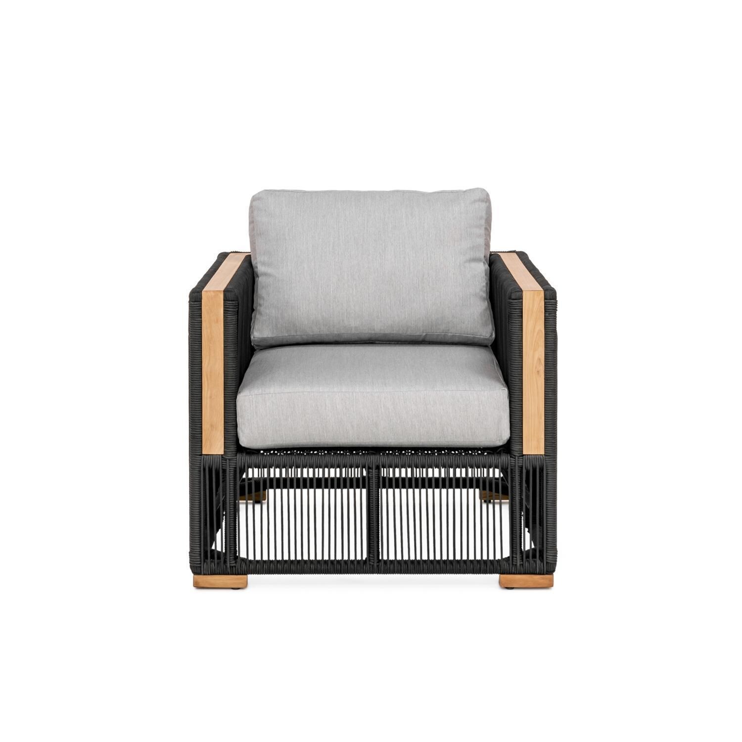 Breeze Olefin Rope & Teak Patio Club Chair in Charcoal/Granite By Teak + Table