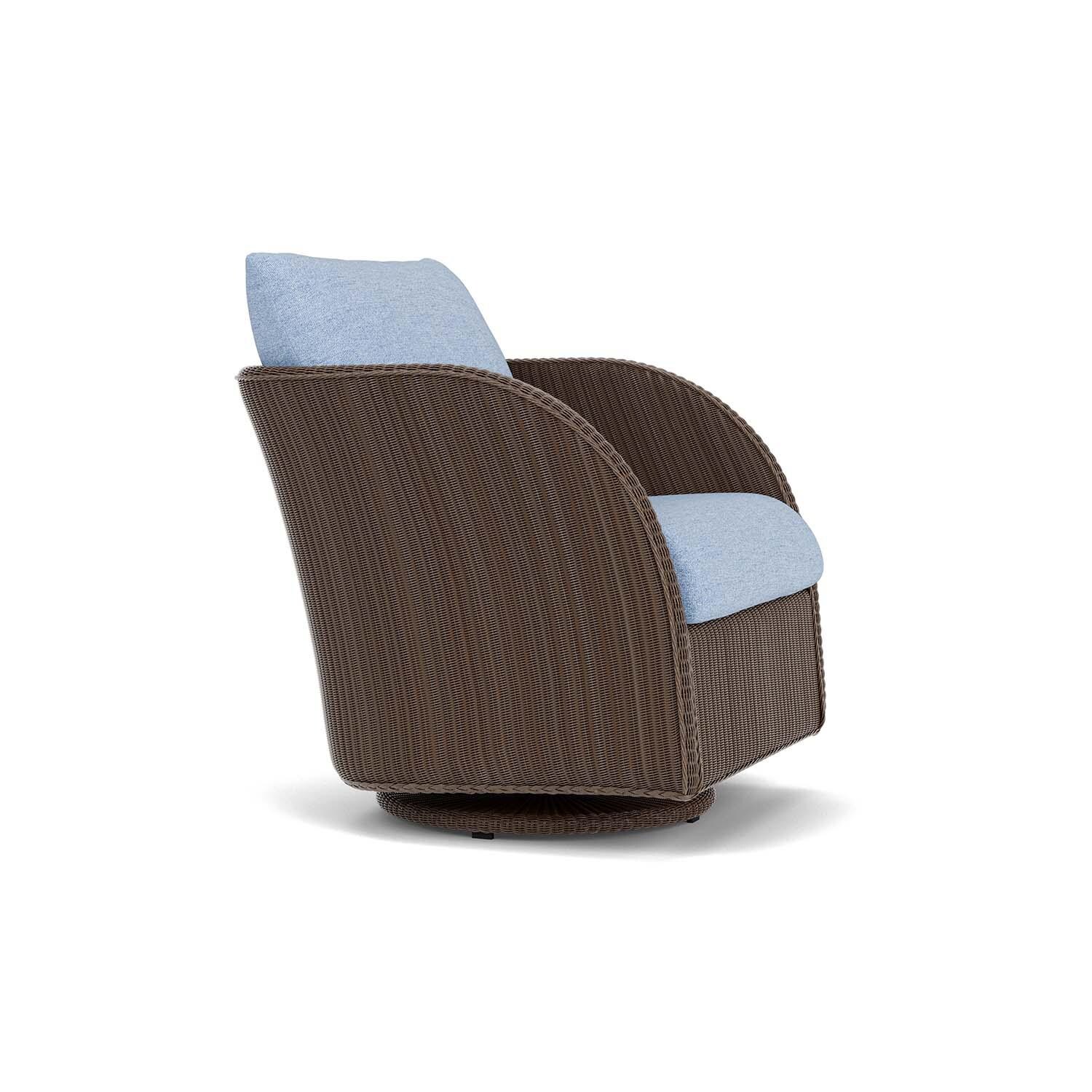 Lloyd Flanders Essence Swivel Glider Lounge Chair W/Demo Skyway Fabric - Bark Finish - Angled thumbnail