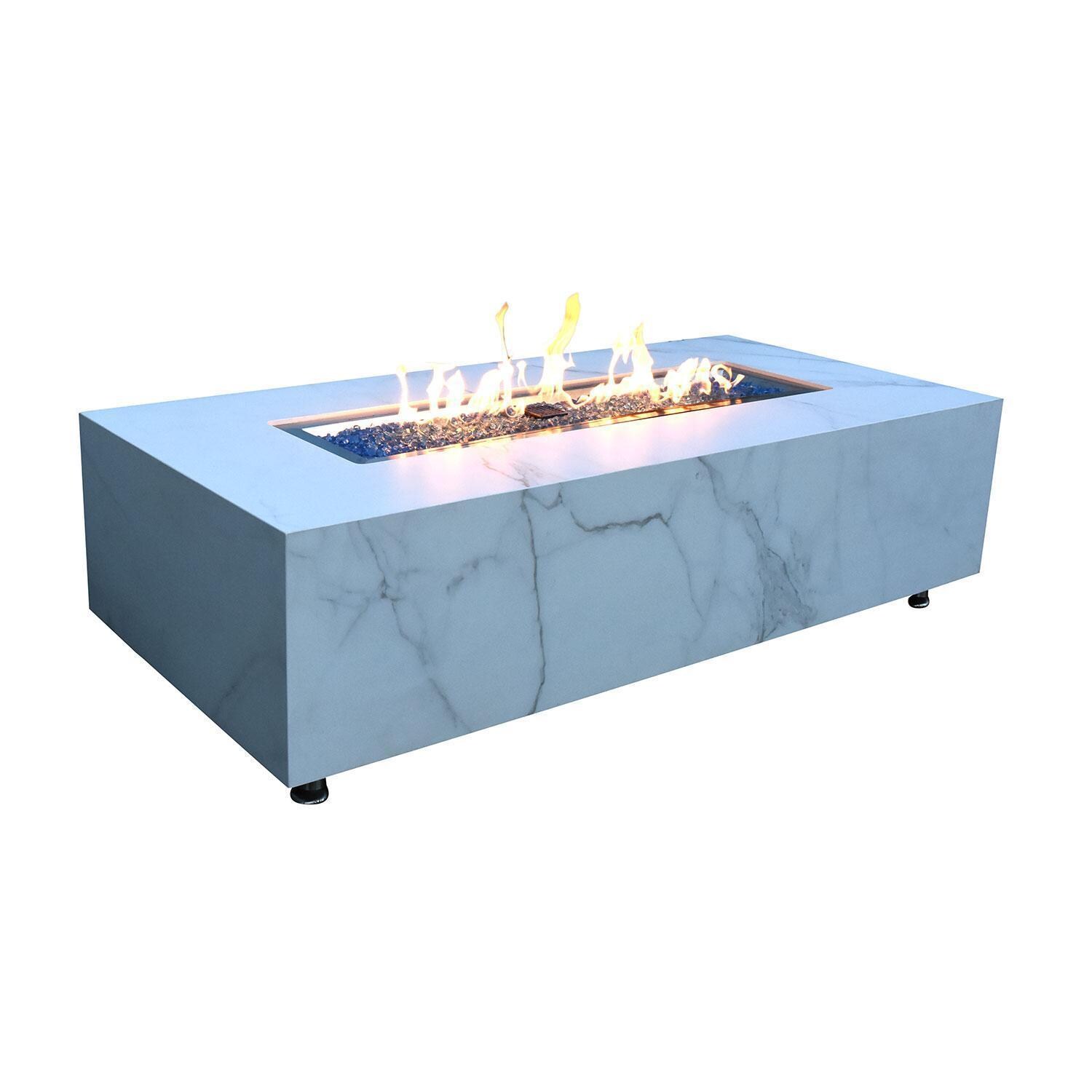 Carrara  60-in Rectangular Concrete Propane Fire Pit in White by Elementi