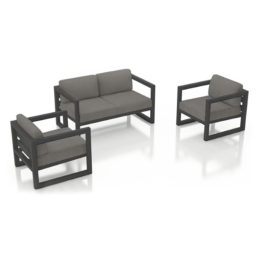 Misty Cove 3 Piece Seating Set in Slate w/Loveseat & Canvas Charcoal Cushions by Lakeview - White Background thumbnail