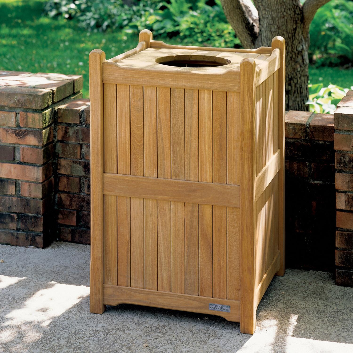 Oxford Garden 21 1/2 Inch Natural Teak Trash Receptacle thumbnail