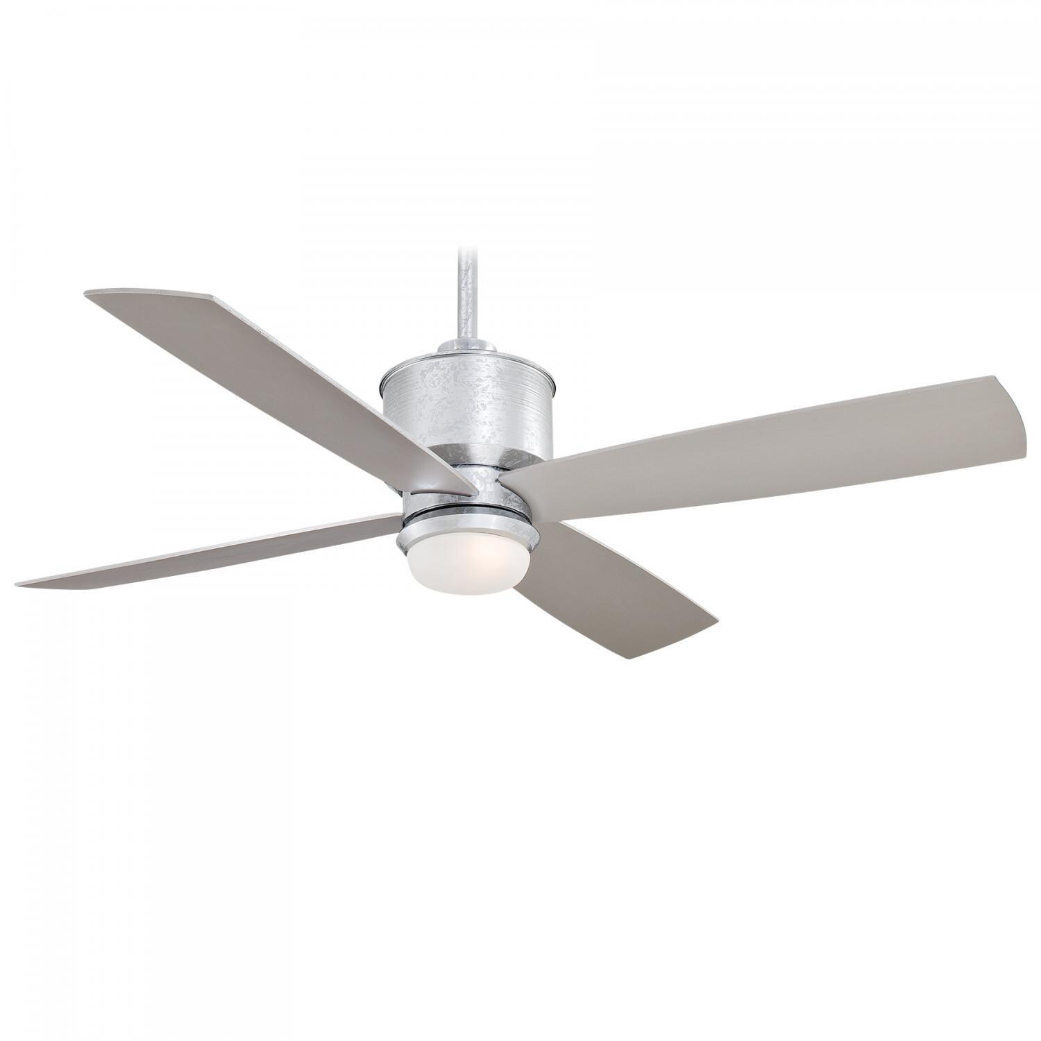 Minka-Aire Strata 52-Inch 4-Blade LED Ceiling Fan in Galvanized Finish W/ Silver Blades & Etched Opal Glass - F734L-GL