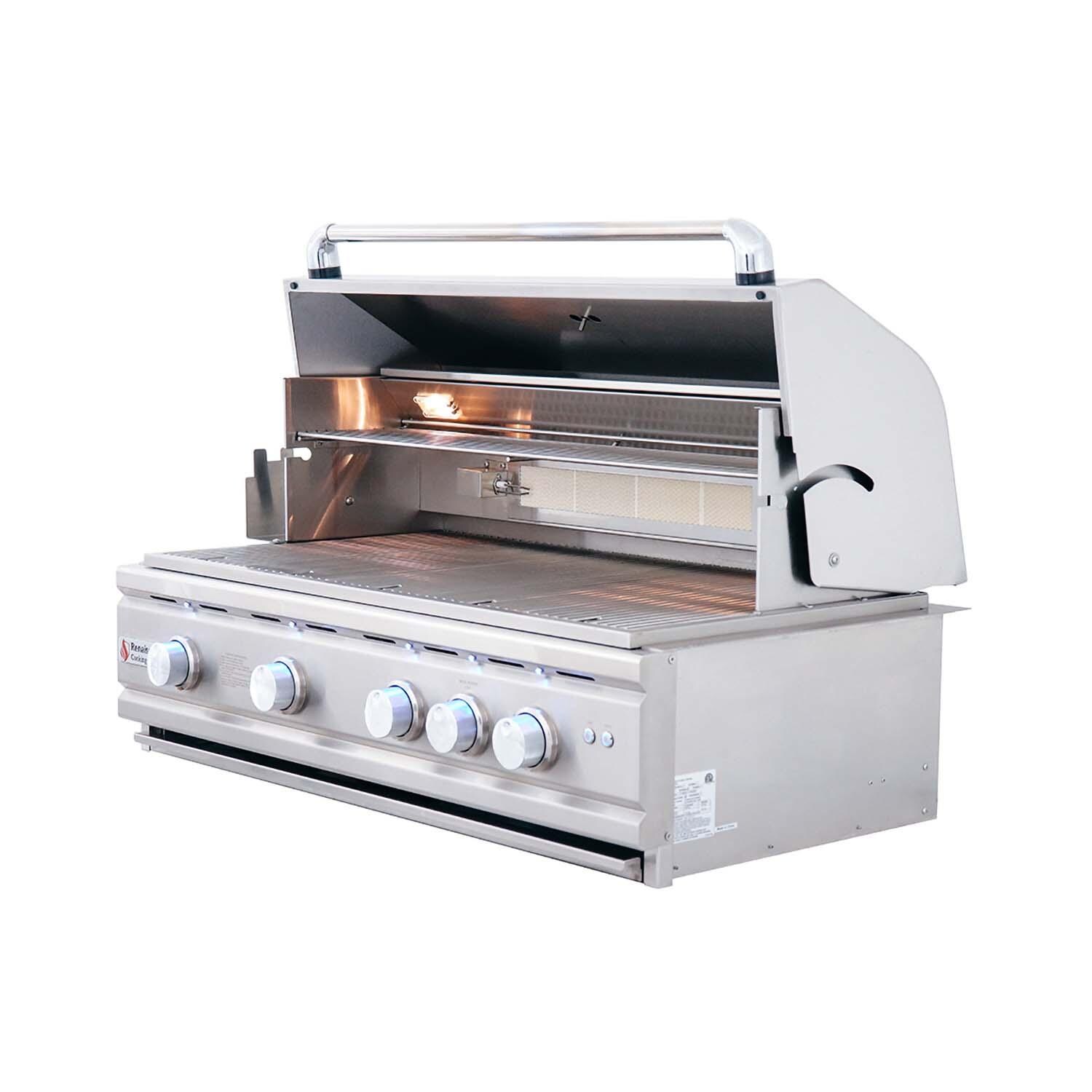 RCS RON38B Cutlass Pro 38 Inch Built-In Natural Gas Grill - Hood Open Left Angled View - White Background thumbnail