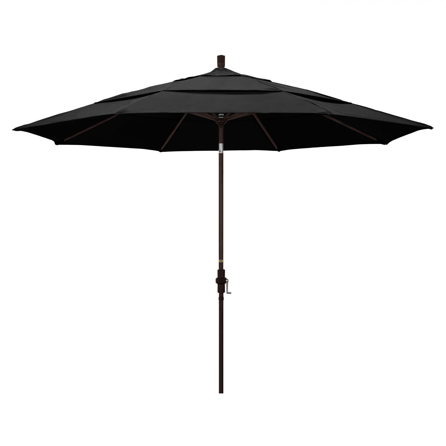 California Umbrella 11 Ft. Octagonal Aluminum Collar Tilt Patio Umbrella W/ Crank Lift & Aluminum Ribs - Bronze Frame / Olefin Black Canopy