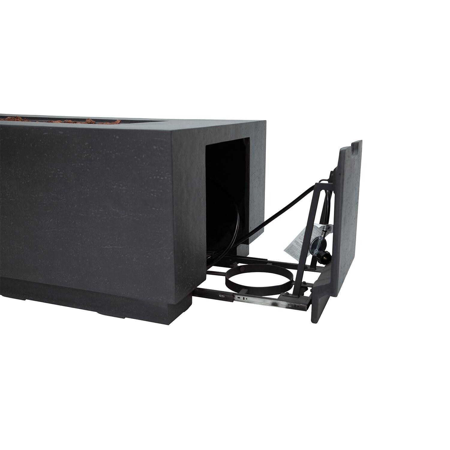 Andes 66 Inch Hidden Tank Rectangle GFRC Concrete Natural Gas Fire Table in Dark Gray By Elementi - Hidden Tank Insert Feature - White Background thumbnail