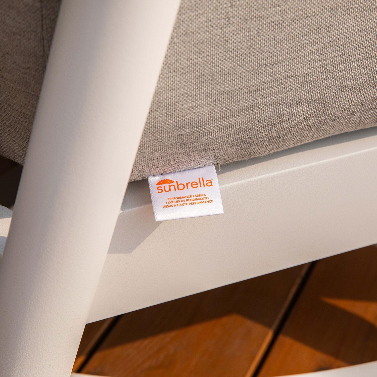 Elementi OS-2501S Santorini Outdoor Aluminum Lounge Chair w/ Sunbrella Cushions - Sunbrella Cushion Tag - Detail thumbnail