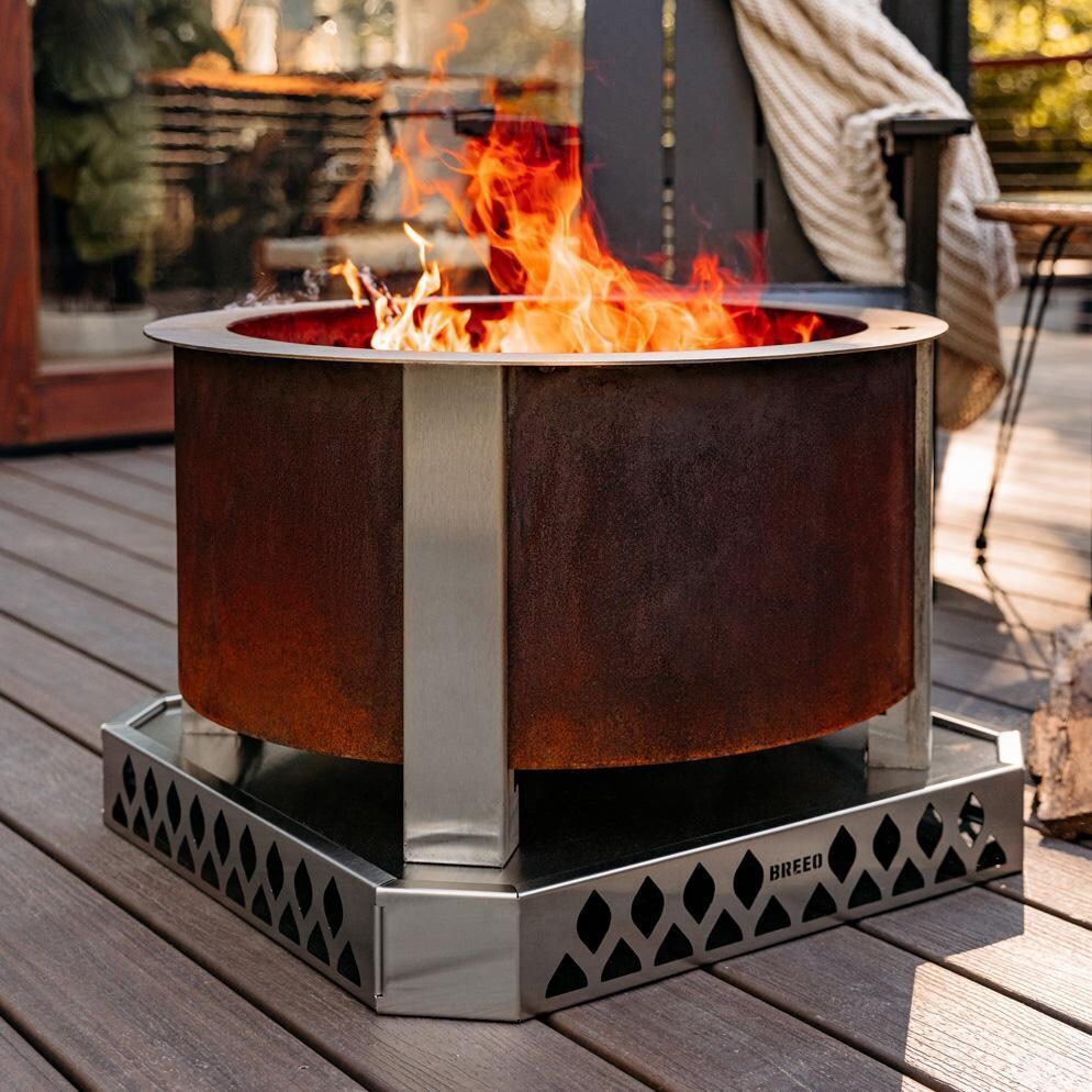 Breeo BR-XS24-SSBA X Series 24 Inch Stainless Steel Fire Pit Base - Up Close - Lifestyle thumbnail