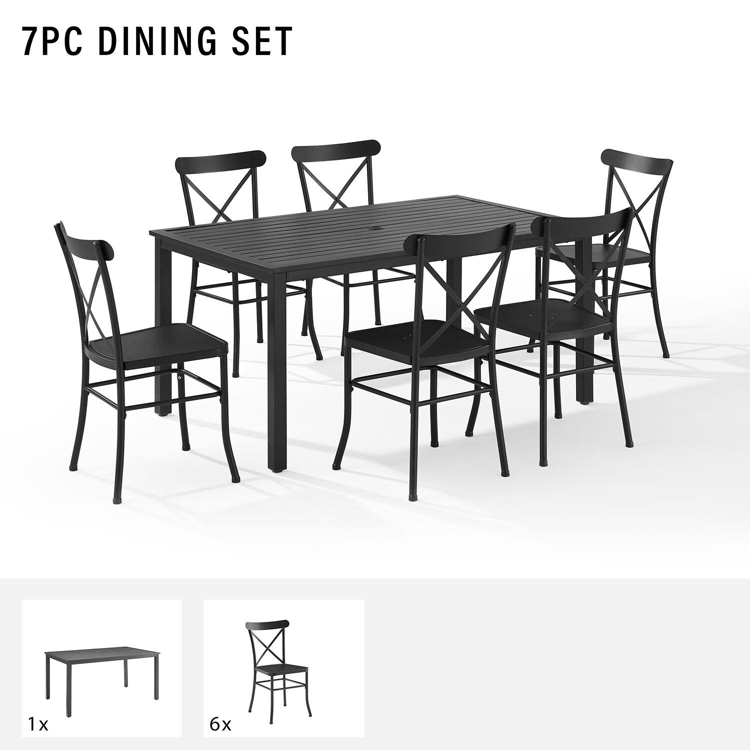 Ultimate Patio UP-92539MB 7Pc Outdoor Dining Set in Black - Dining Set Features (Dining Table & Six Dining Chairs) - Diagram thumbnail