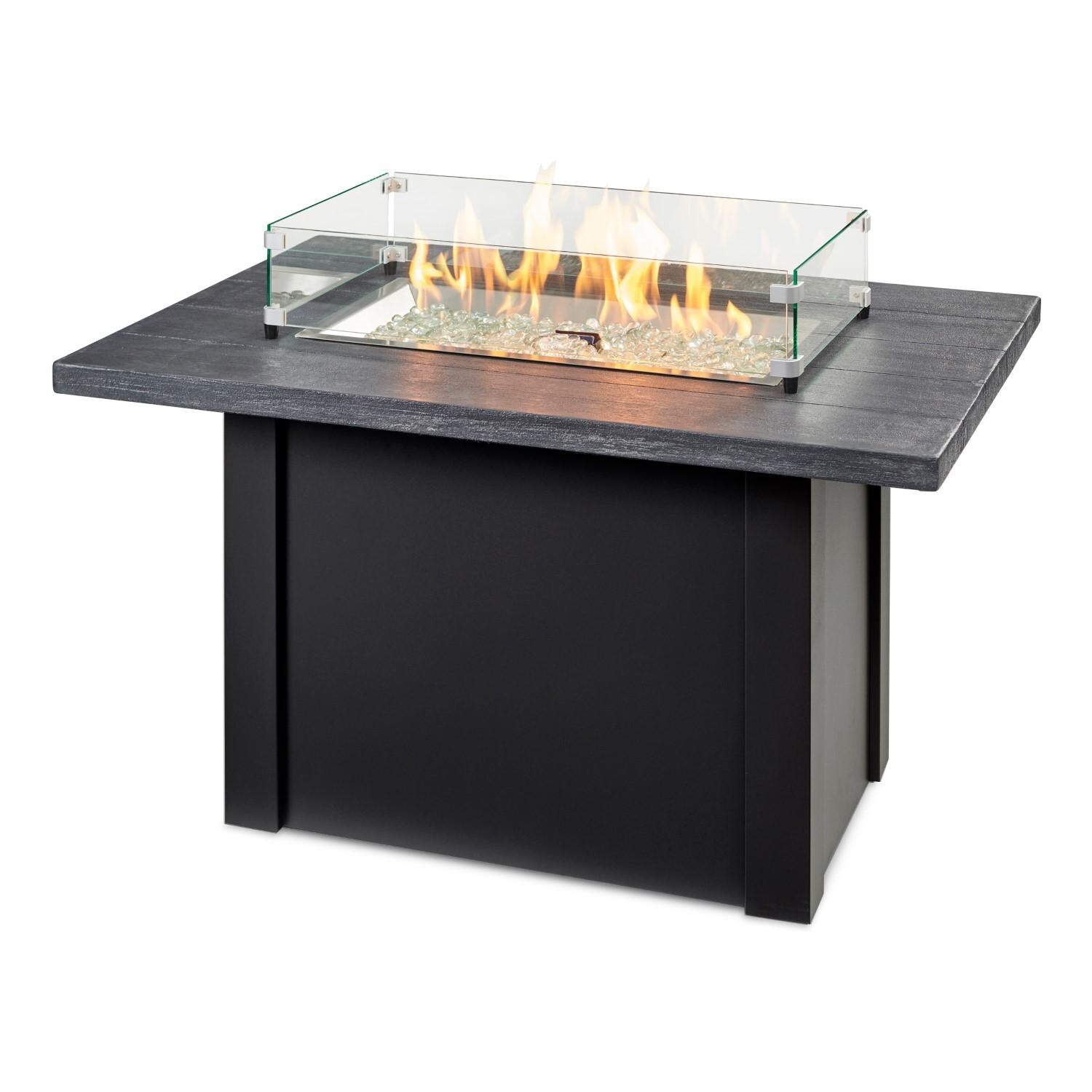 Havenwood 44 Inch Fire Pit Table W/ Carbon Grey Top & Black Base - Flames W/ Glass - White Background thumbnail