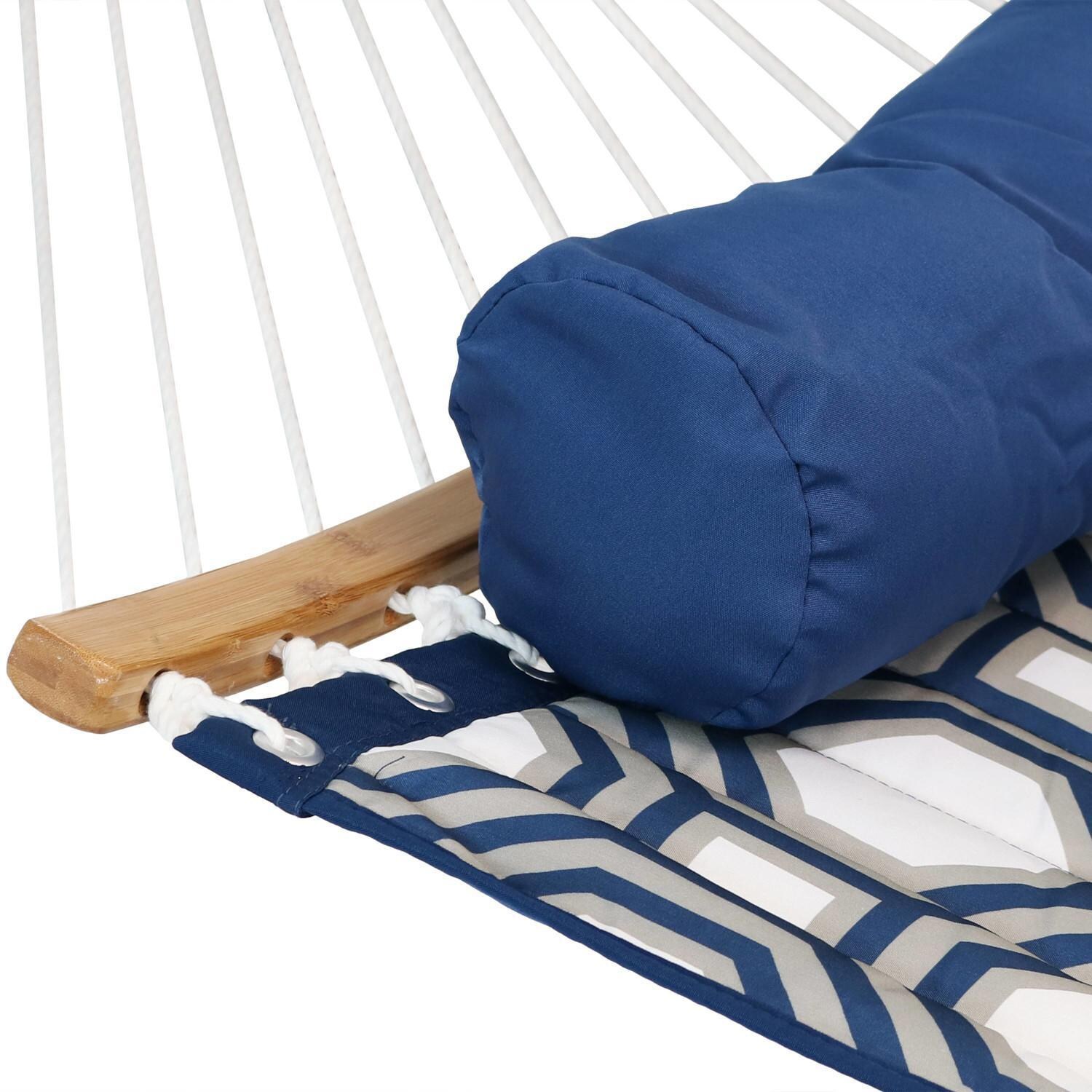 Ultimate Patio Quilted Double Hammock w/ Universal Multi-Use Stand & Pillow - Navy & Gray Octagon - Hammock Bed Detail thumbnail