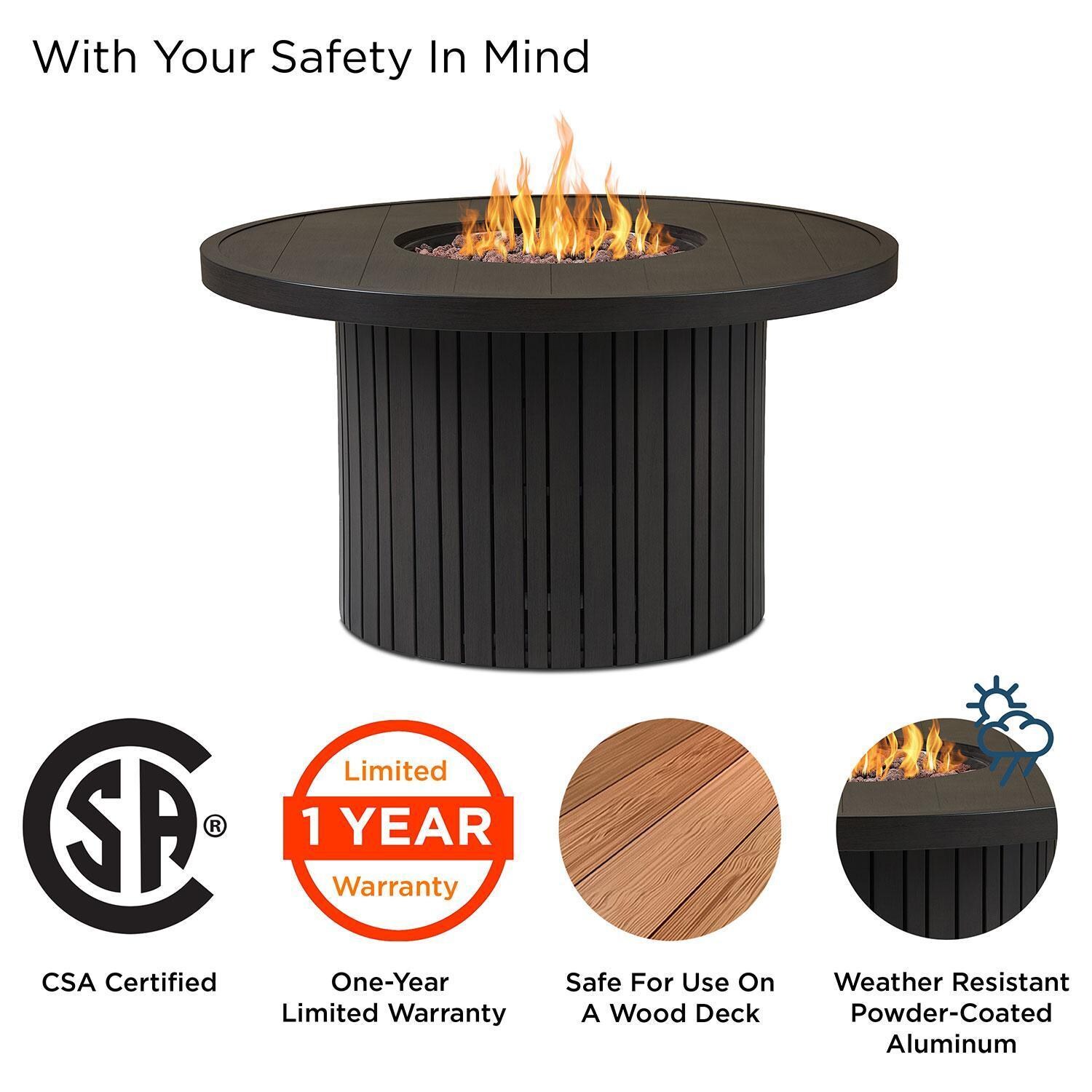 Westlook 40-in Round Metal Propane Fire Table in Bronze Coral by Lakeview Outdoor Designs - Safety - Detail thumbnail