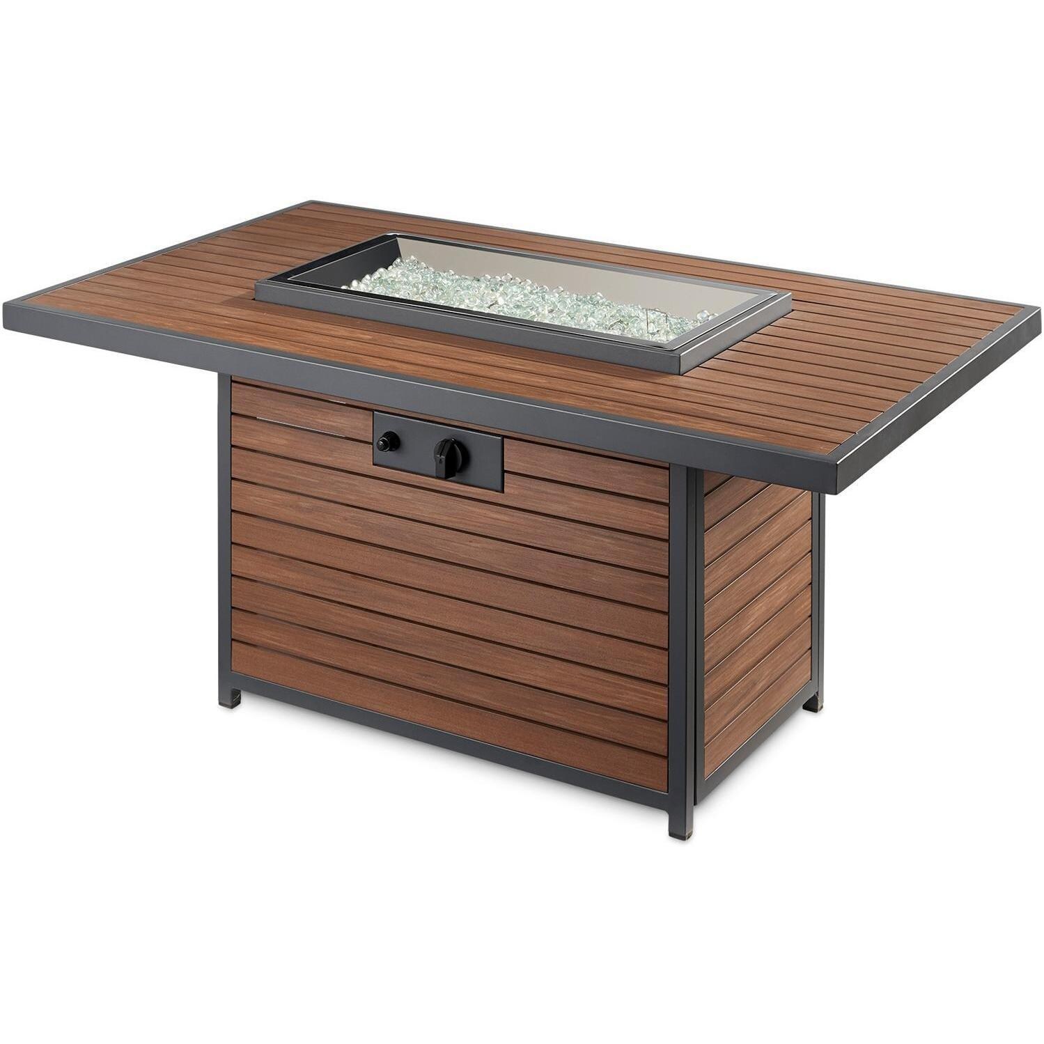 Lakeview Outdoor Designs Revere 50-Inch Rectangular Propane Gas Fire Pit Table With 24-Inch Crystal Fire Burner - Shown Without Burner Lit - White Background thumbnail