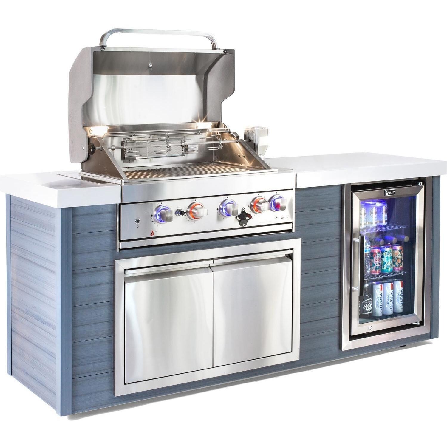 Mont Alpi MA400-AW 4-Burner Stainless Steel Art-Wood Natural Gas Island Grill - Lid Open - White Background thumbnail