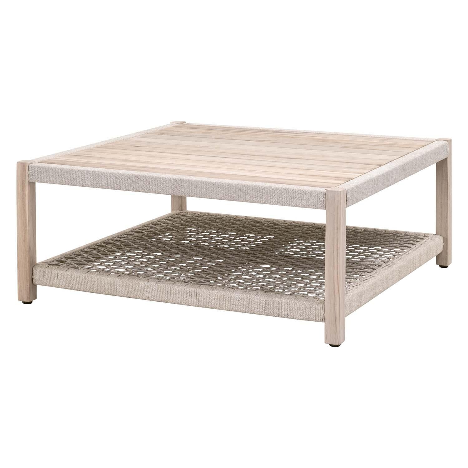 Lakeview Heritage Way Taupe & White Woven Rope Square Coffee Table - Side View thumbnail