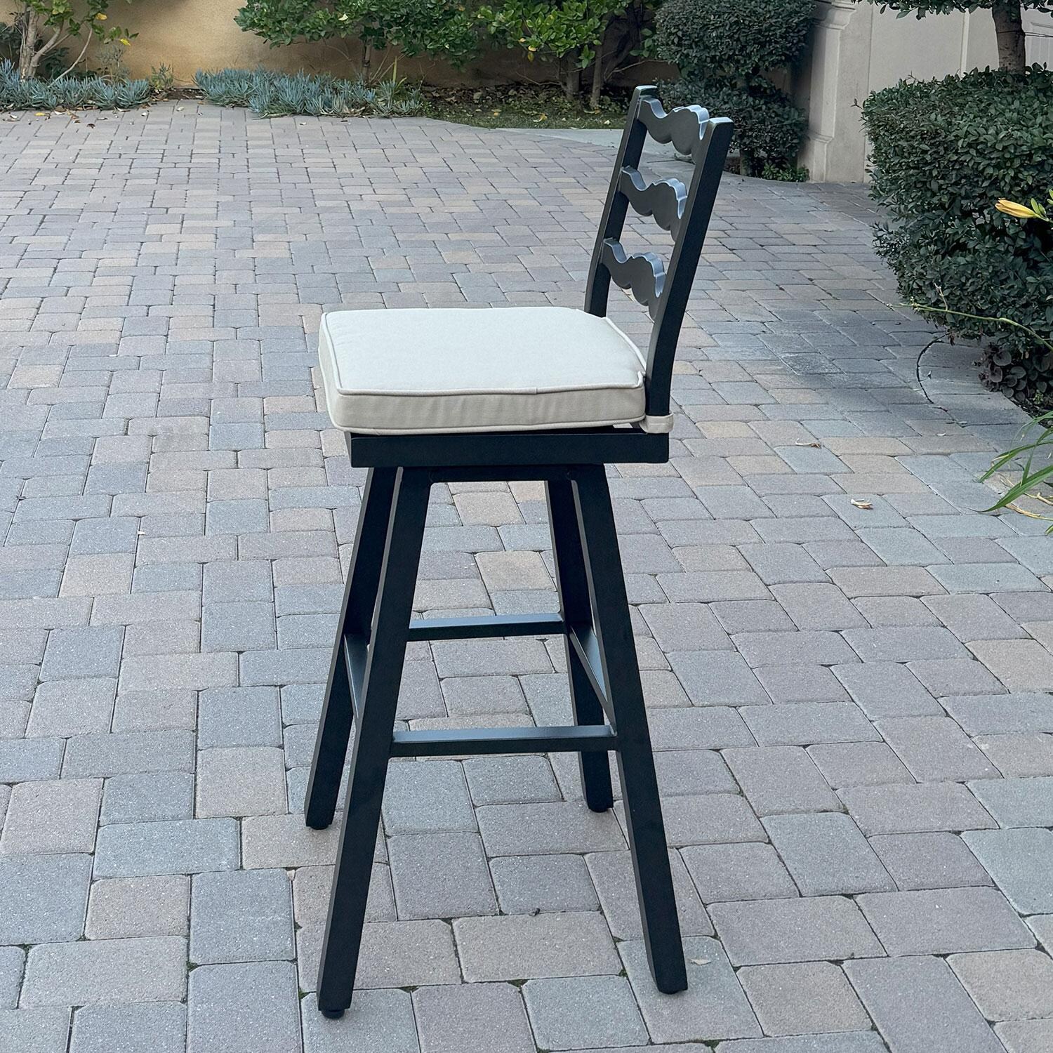 Aspen Aluminum 3 Pc Patio Bar Set w/ 30-in Round Bar Table in Beige by Darlee - Bar Stool - Side View - Lifestyle thumbnail