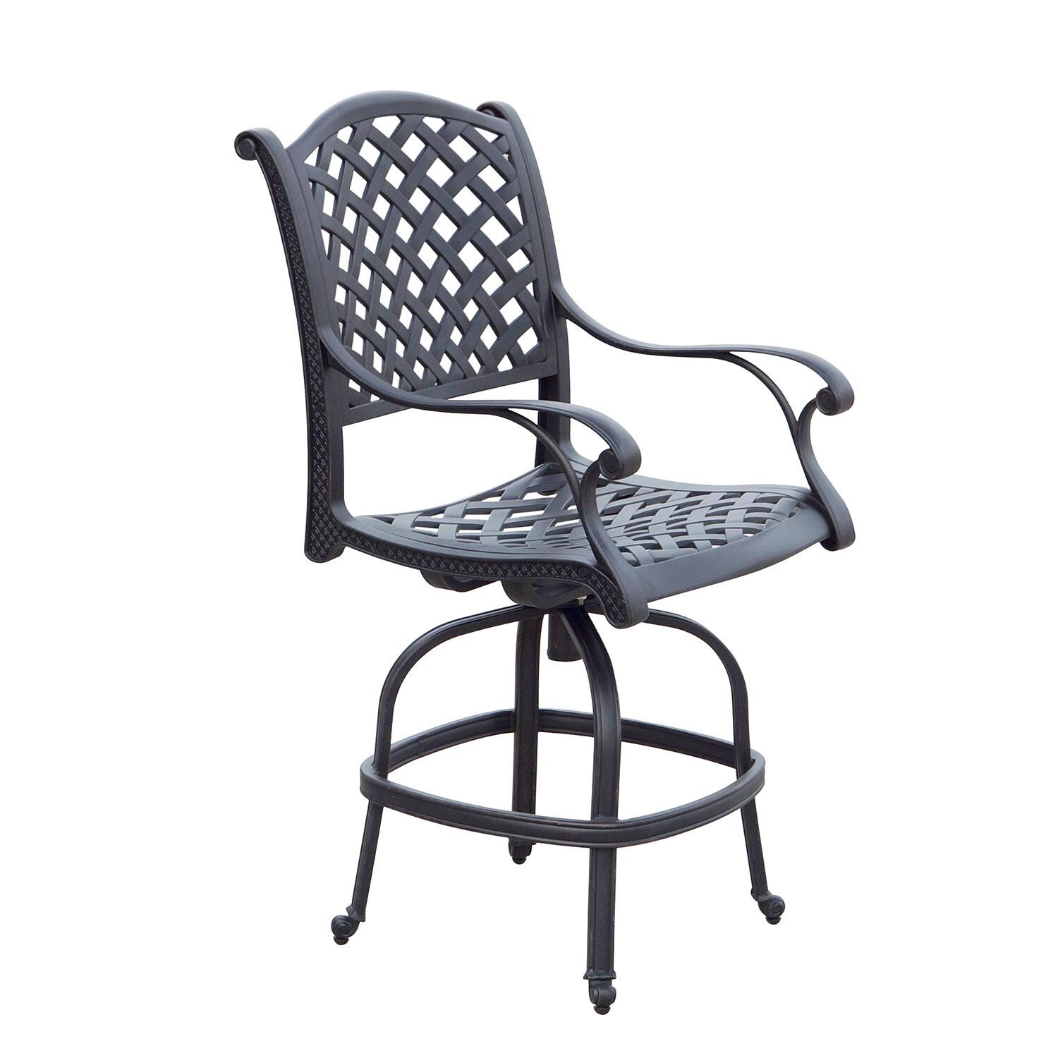 Nassau Cast Aluminum 4 Pc Set Swivel Counter Height Bar Stool Set in Antique Bronze/Navy by Darlee - Side View - Shown W/ No Cushion - White Background thumbnail