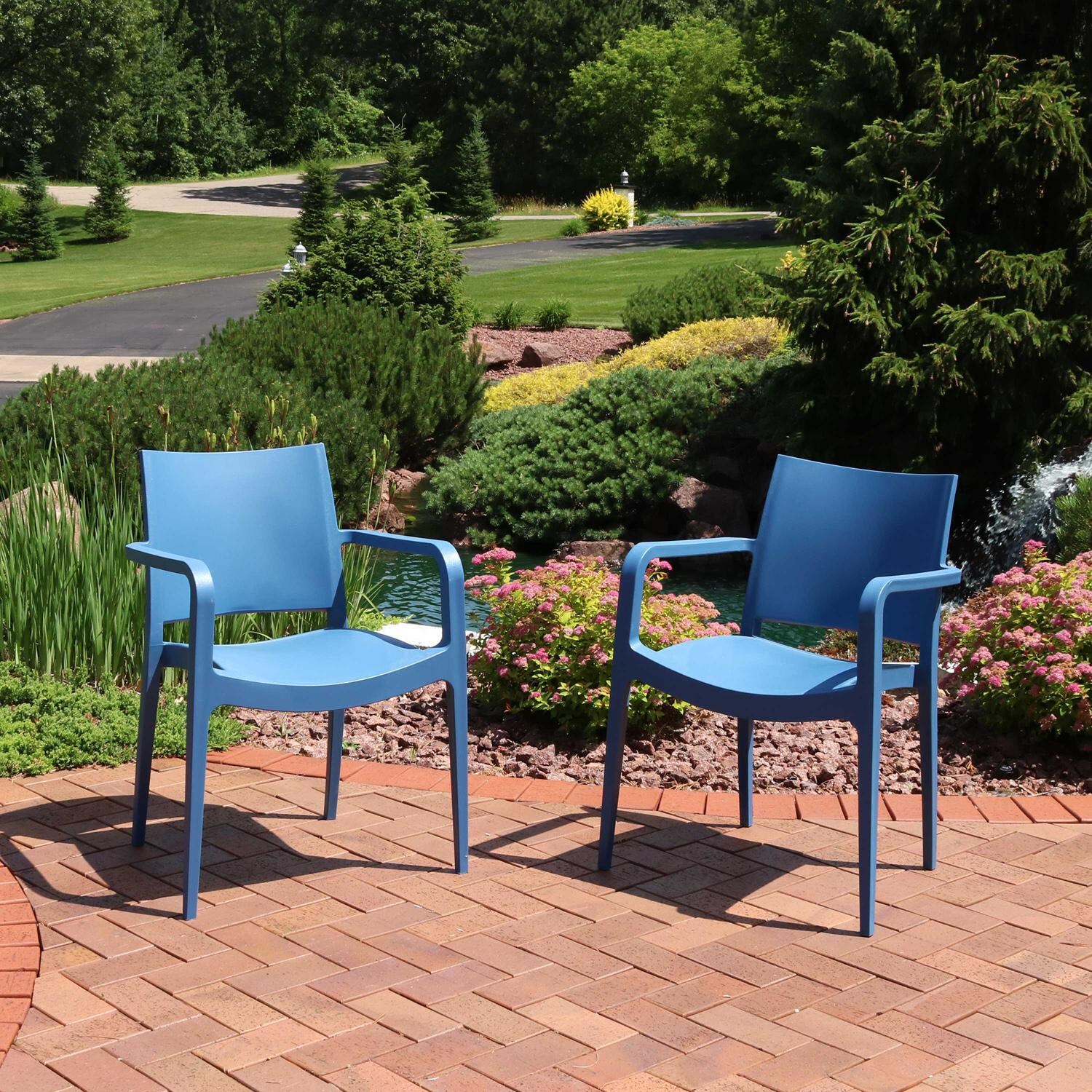 Ultimate Patio Madison Bay Plastic Dining Armchair - Set of 2 - Sax Blue