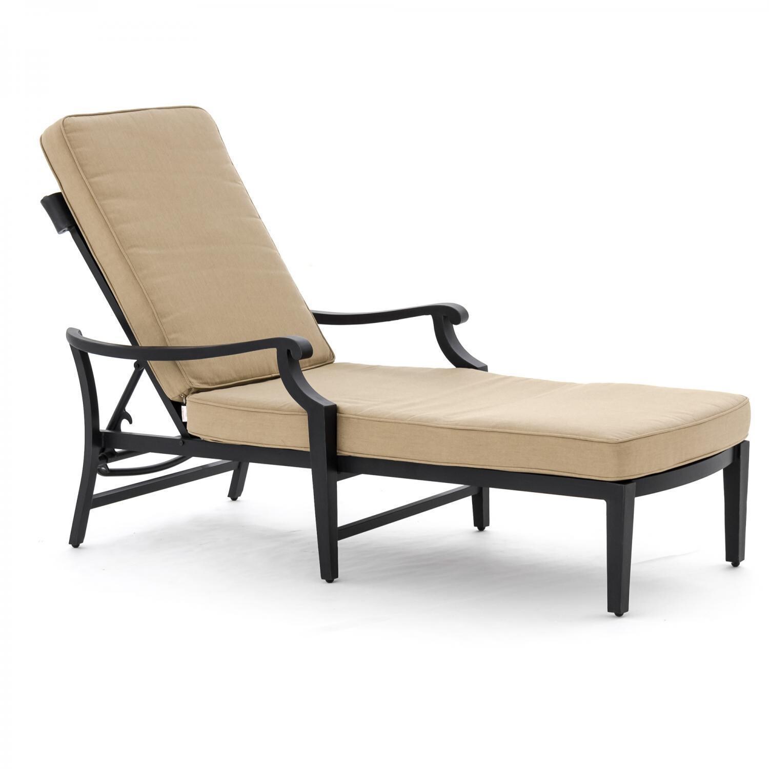 St. Charles Cast Aluminum Patio Chaise Lounge By Lakeview Outdoor Designs - Canvas Heather Beige